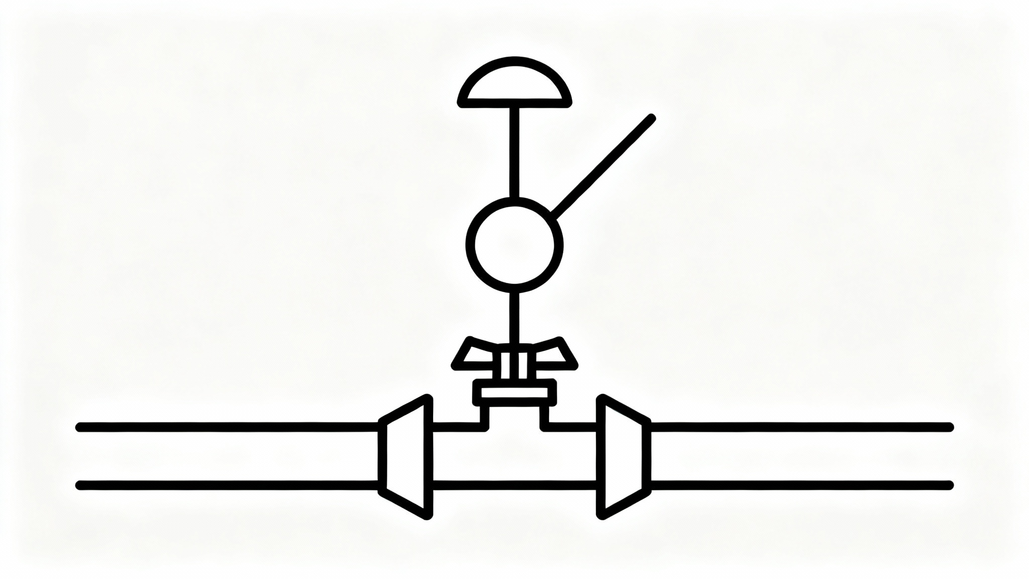 A black and white technical schematic of a pneumatic ball valve symbol, as used in P&ID diagrams, shown on a clean white background.