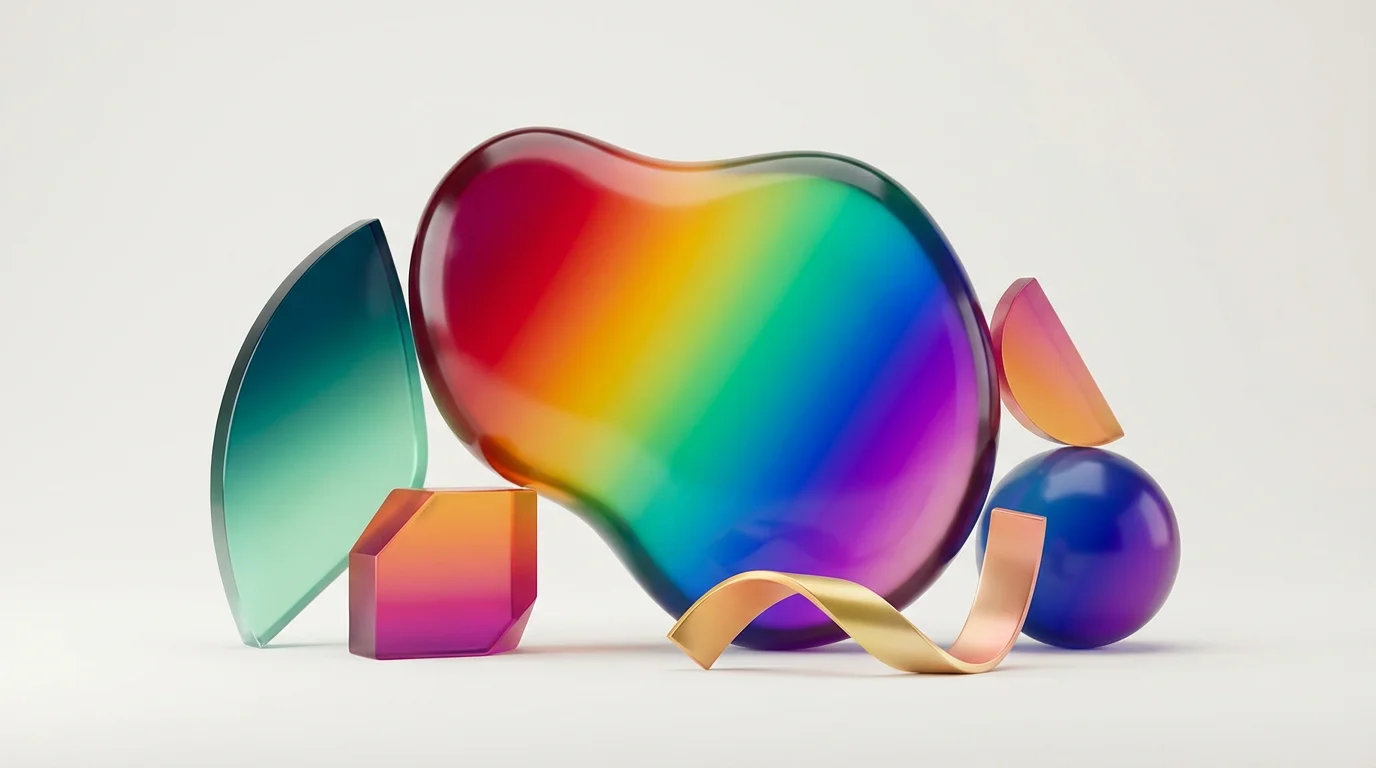 A showcase of multiple graphic design shapes, each filled with a different beautiful and smooth color gradient, arranged on a clean background.