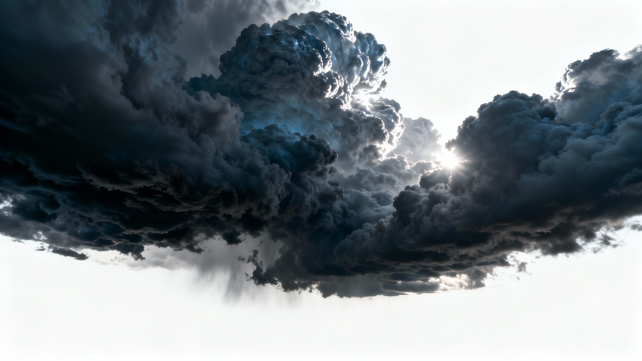 A photorealistic image of a vast, dramatic sky filled with dark, turbulent storm clouds, creating a moody and powerful background.