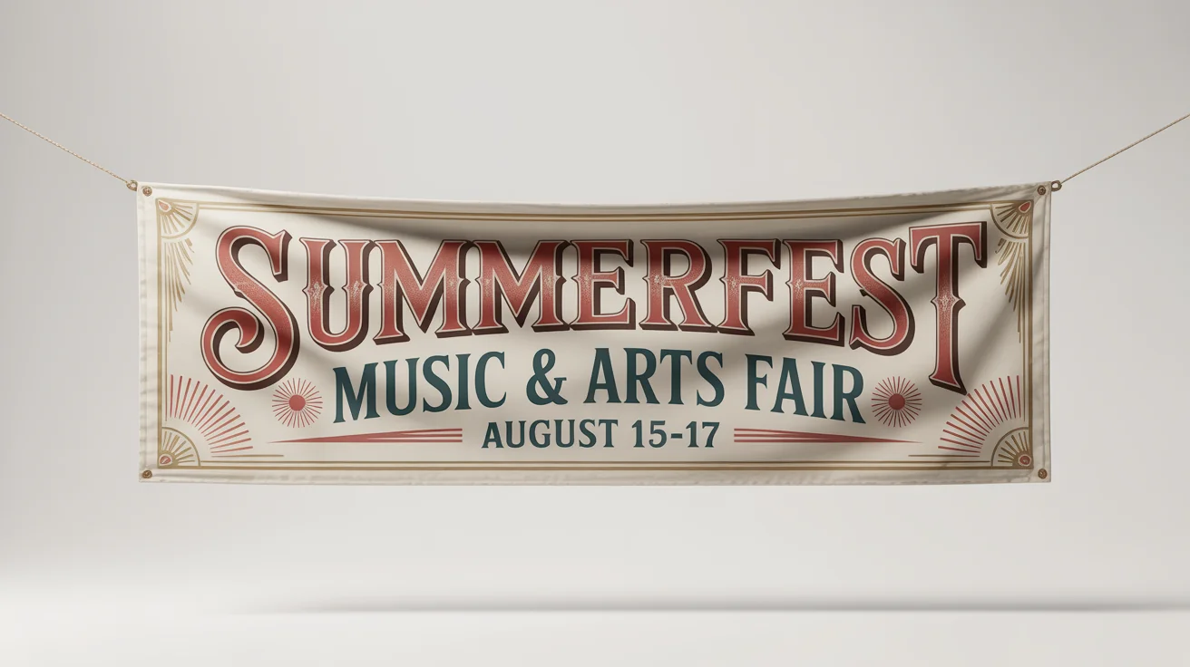 A vintage-style banner for a summer festival named 'SUMMERFEST', featuring retro typography and decorative elements on a white background.