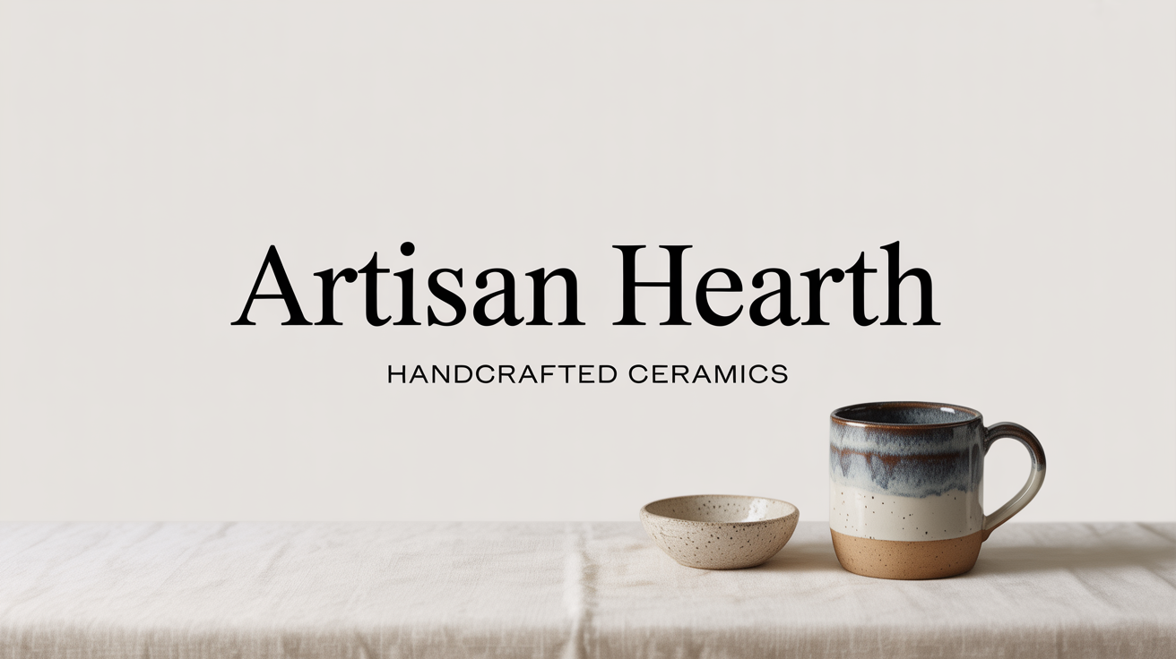 A professional mockup of an Etsy shop banner for a handmade ceramics store called 'Artisan Hearth', displayed on a white background.