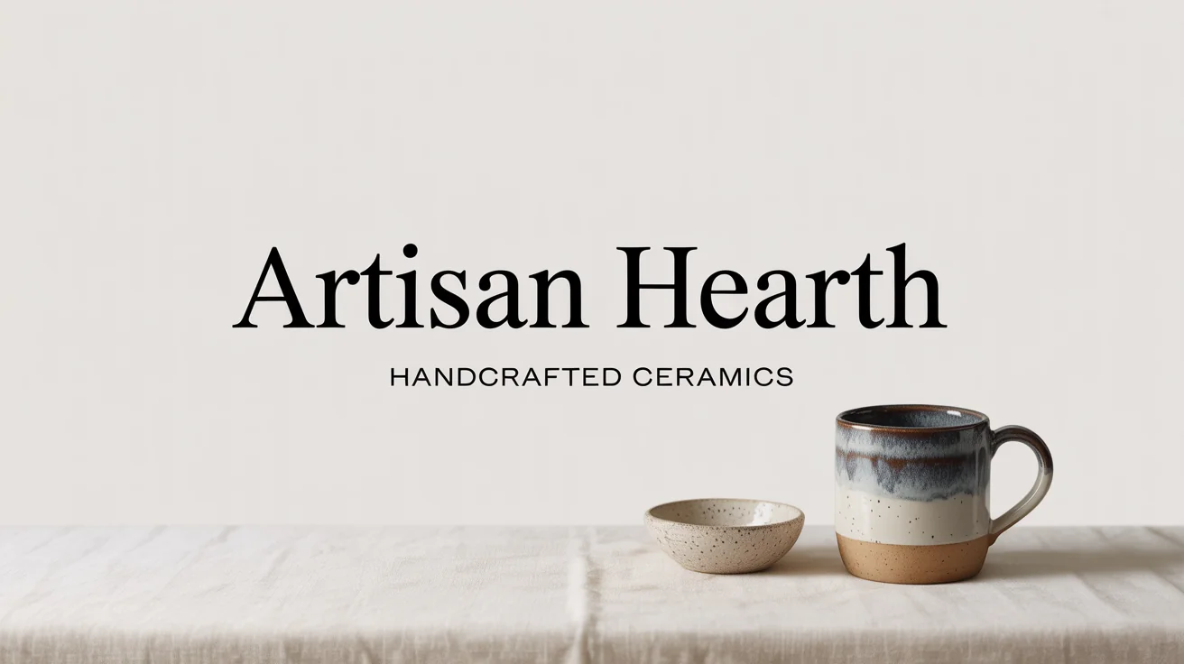 A professional mockup of an Etsy shop banner for a handmade ceramics store called 'Artisan Hearth', displayed on a white background.