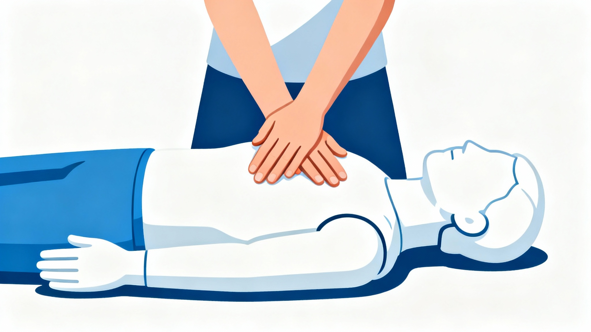 A minimalist vector illustration showing the correct hand placement for performing CPR chest compressions on a training mannequin, set against a white background.