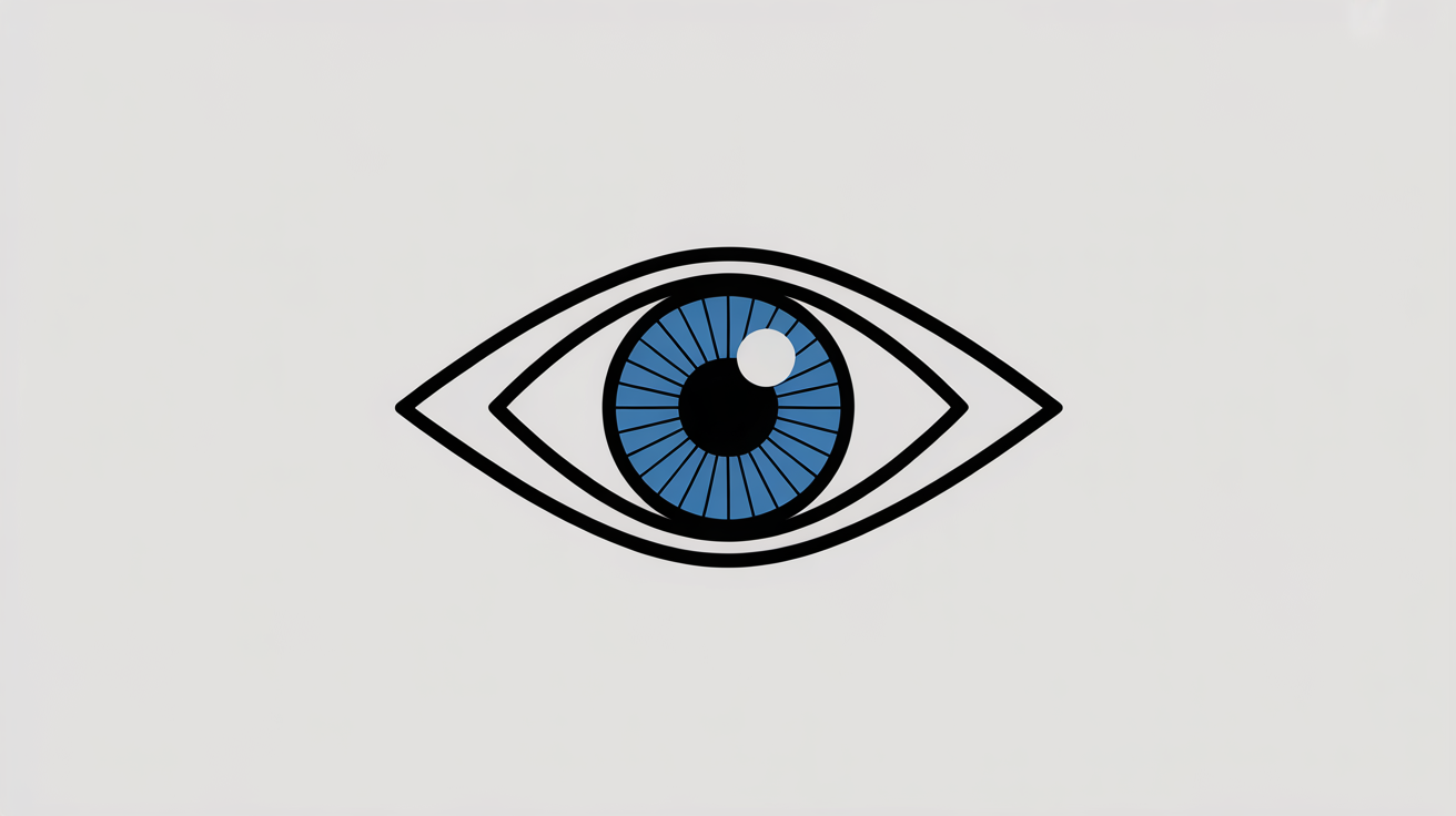 A modern and minimalist eye logo in a vector style, featuring a vibrant blue iris, centered on a clean white background.