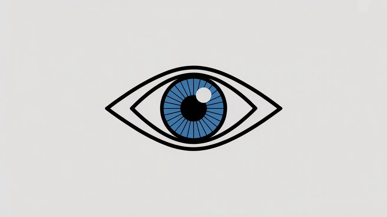 A modern and minimalist eye logo in a vector style, featuring a vibrant blue iris, centered on a clean white background.