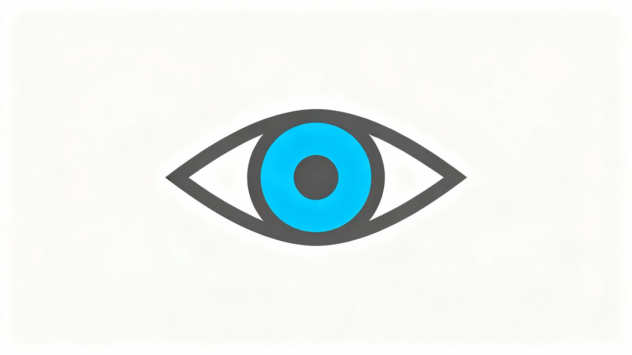 A modern, minimalist eye logo with a vibrant blue iris, presented on a clean white background. The design is sleek and geometric.