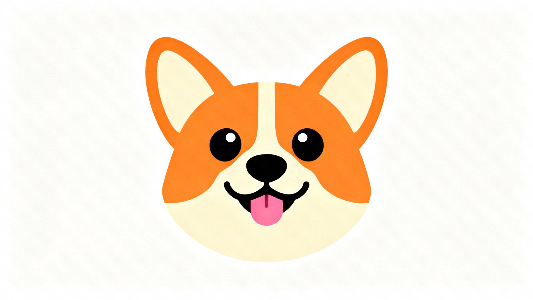 A cute and simple vector icon of a happy corgi puppy's head, created in a flat design style, on a white background.