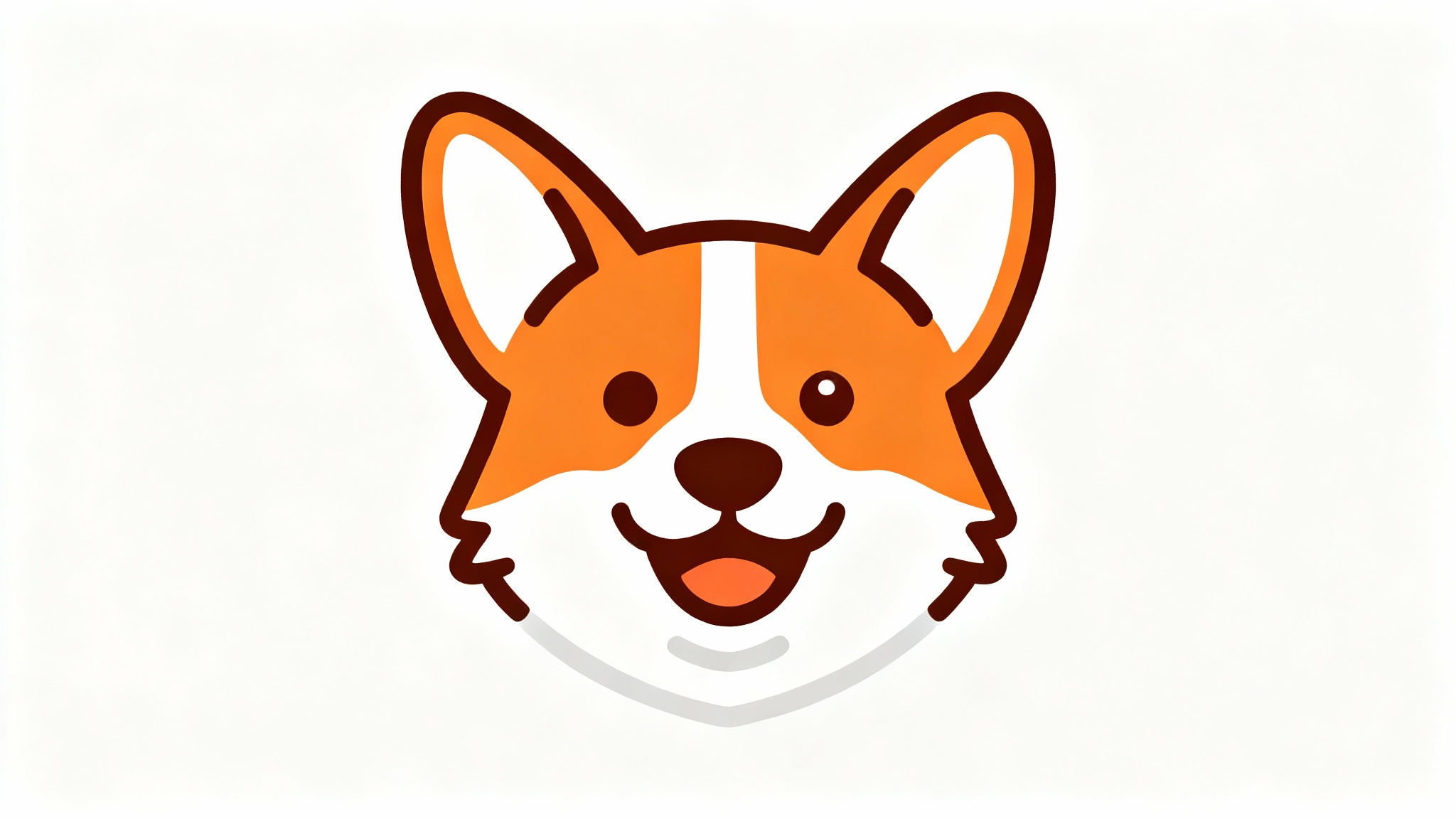 A modern, flat vector icon of a cute and happy Corgi, designed with simple lines and a warm color palette, shown on a clean white background.