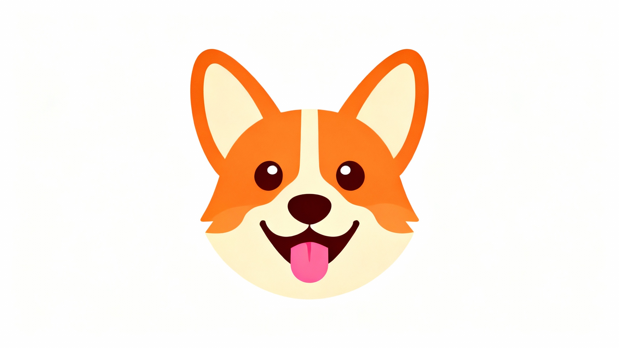 A flat vector icon of a cute corgi's head, designed in a minimalist style with a simple color palette, smiling happily on a white background.