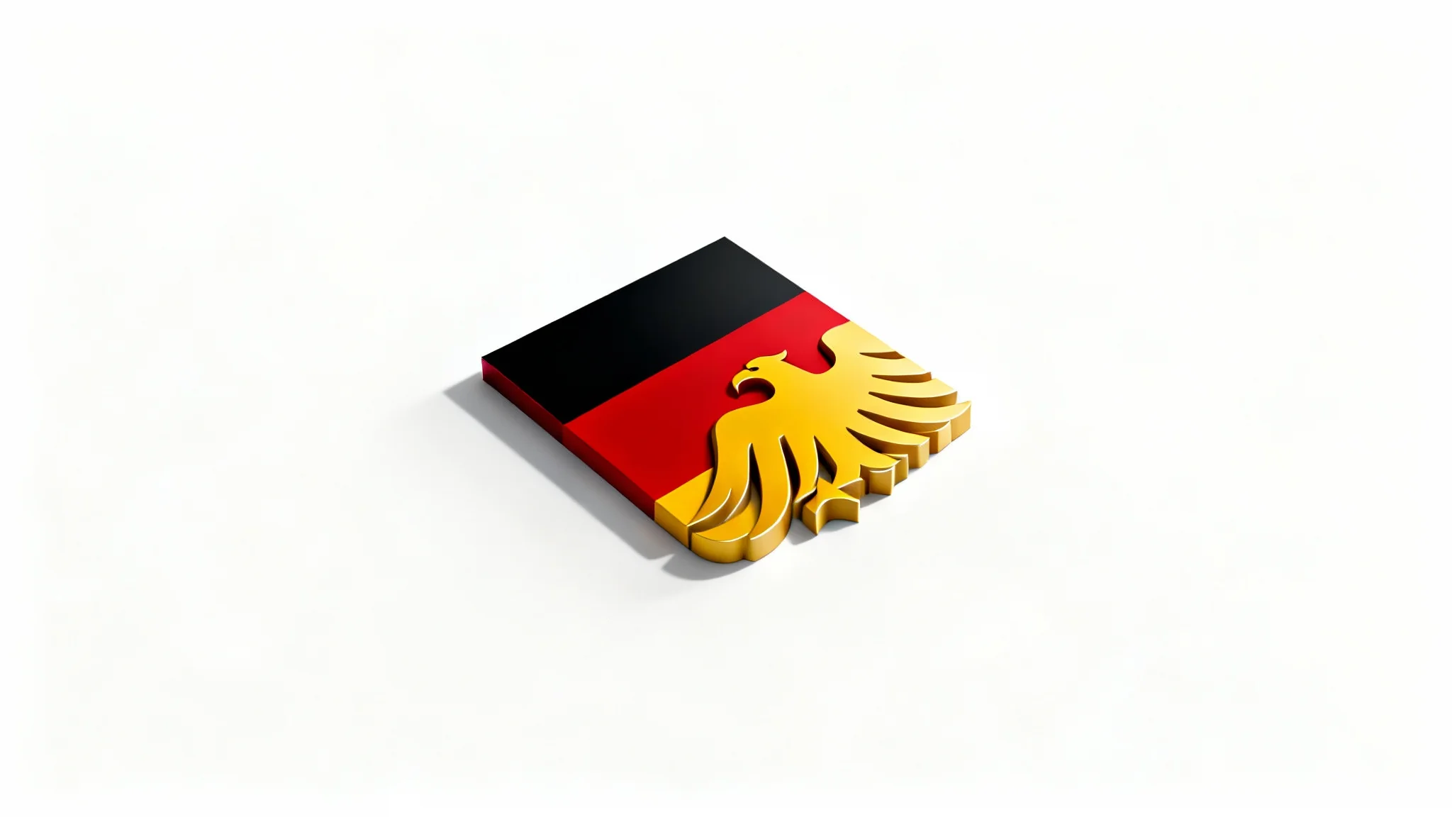 A modern logo design mockup using the German flag colors. The abstract, geometric logo features black, red, and gold sections and is displayed on a clean white background.