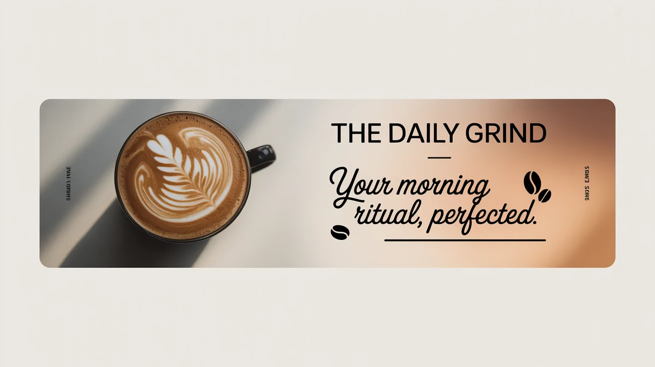 A Facebook banner mockup for a coffee shop named 'The Daily Grind', featuring a photo of latte art and the tagline 'Your Morning Ritual, Perfected'.