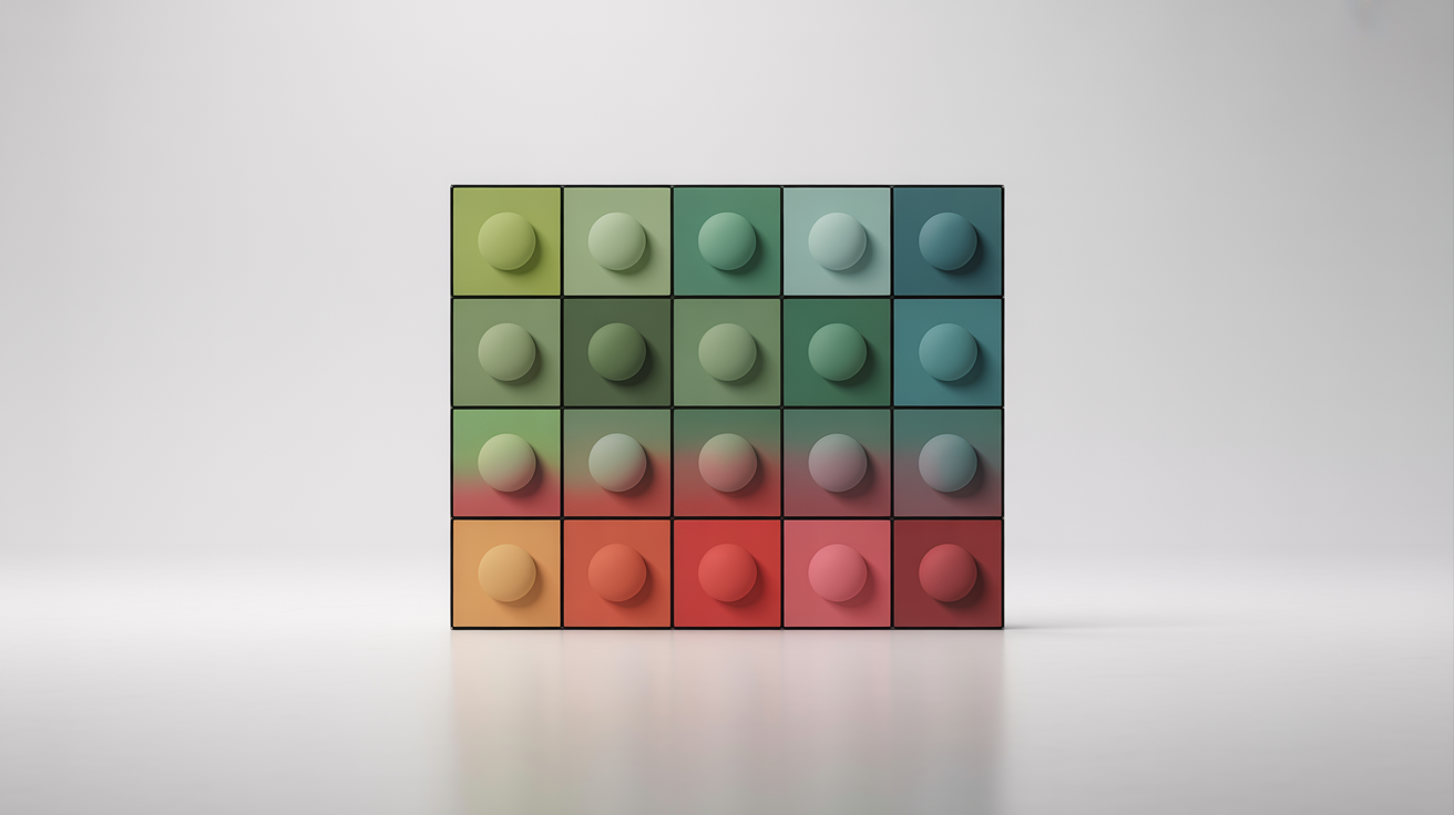 A modern risk matrix infographic mockup, showing a color-coded grid from green (low risk) to red (high risk) that plots Likelihood against Impact.