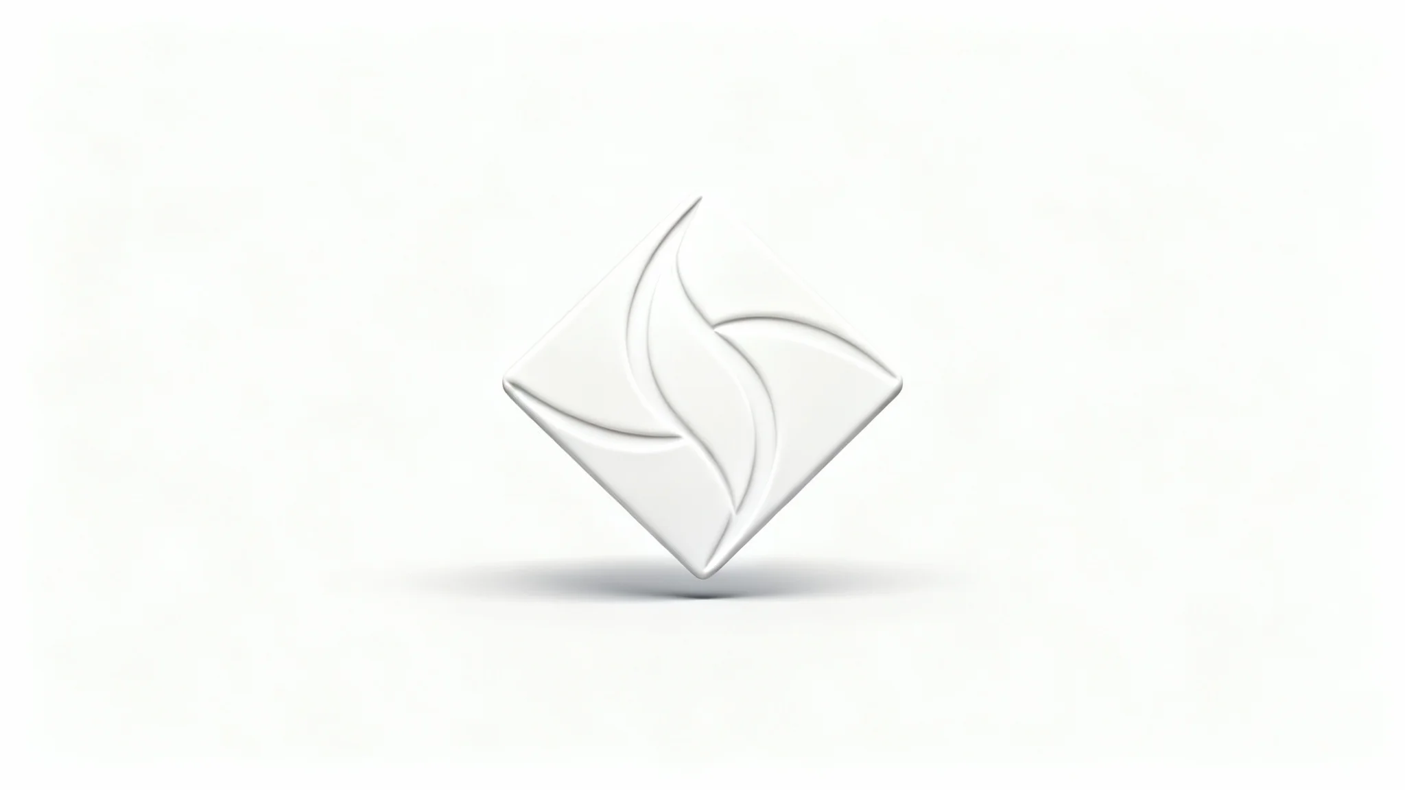 A professional mockup of a modern, minimalist white logo with a subtle 3D effect, centered on a clean white background.