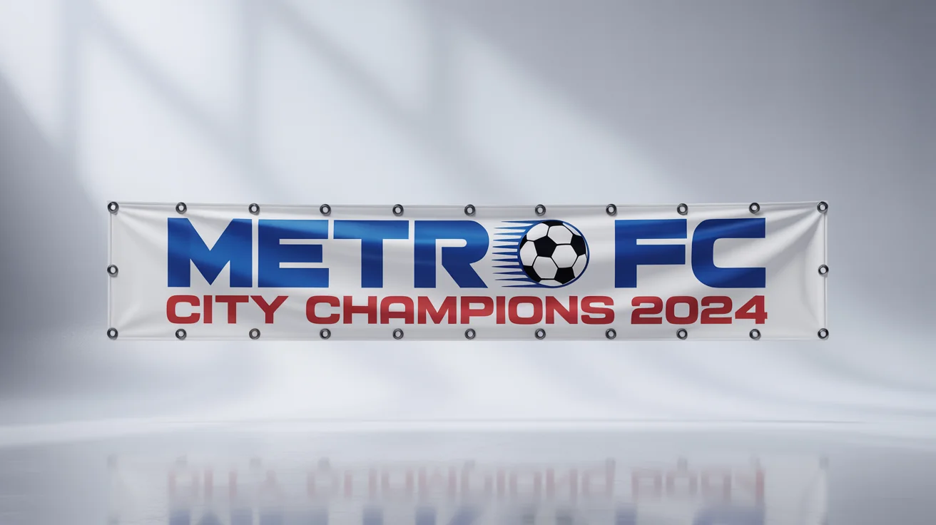 A mockup of a professional, horizontal stadium banner for a fictional soccer team named 'Metro FC', shown against a clean white background.