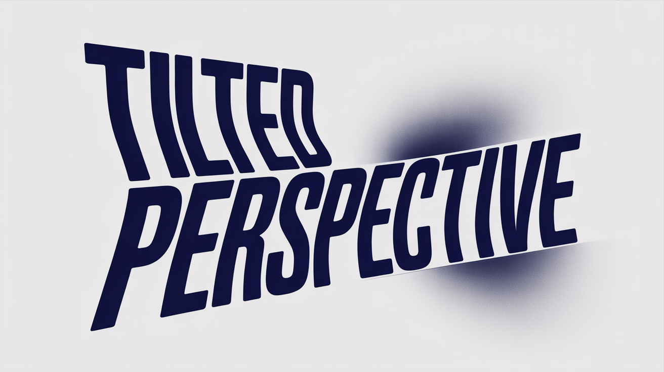 A graphic design mockup showing the words 'TILTED PERSPECTIVE' in bold blue text, slanted upwards at an angle against a plain white background.
