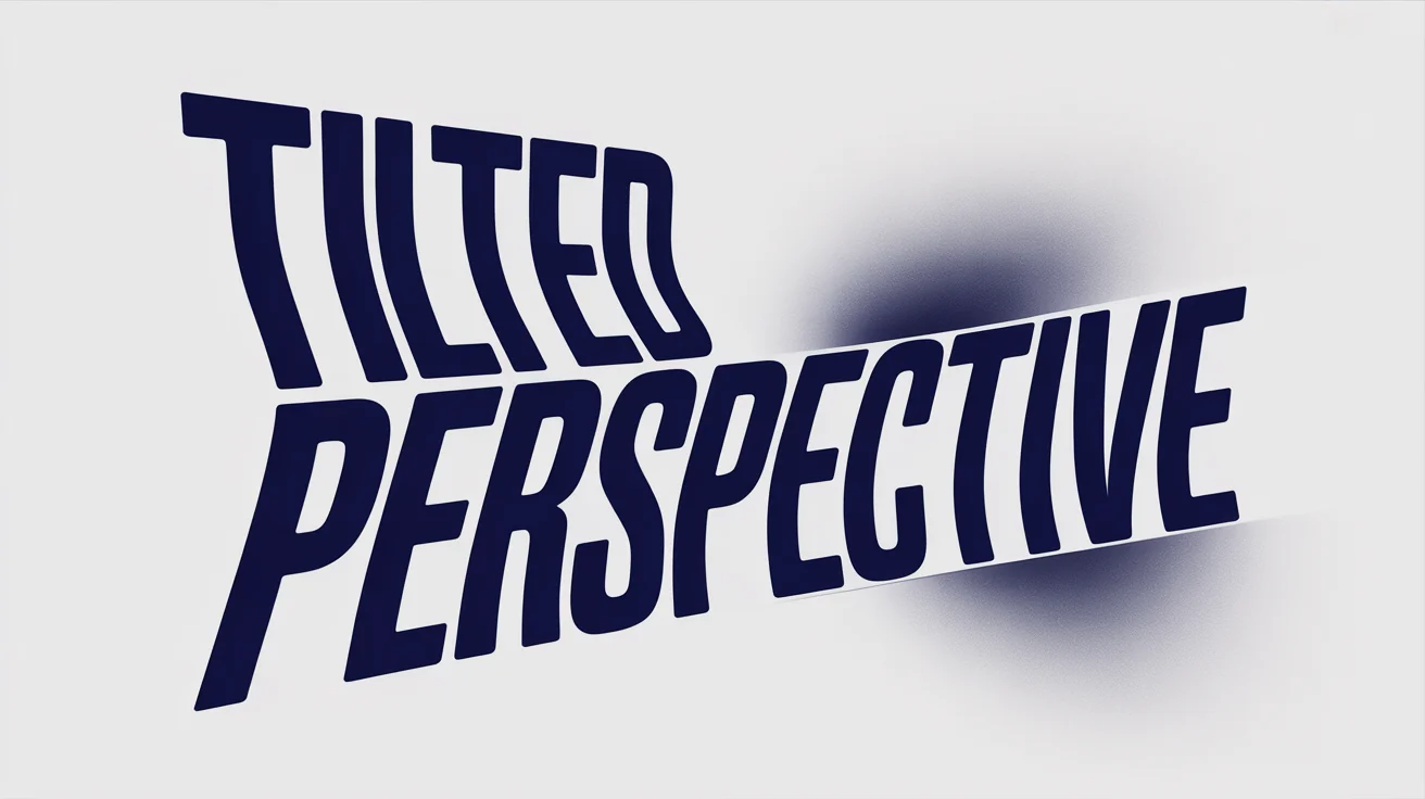 A graphic design mockup showing the words 'TILTED PERSPECTIVE' in bold blue text, slanted upwards at an angle against a plain white background.