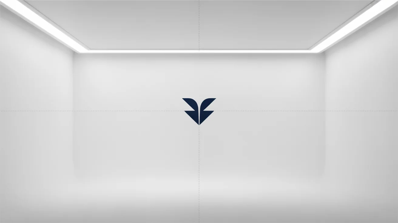 A minimalist navy blue logo on a white background, with dotted lines and arrows labeled 'x' illustrating the concept of clear space from a brand style guide.