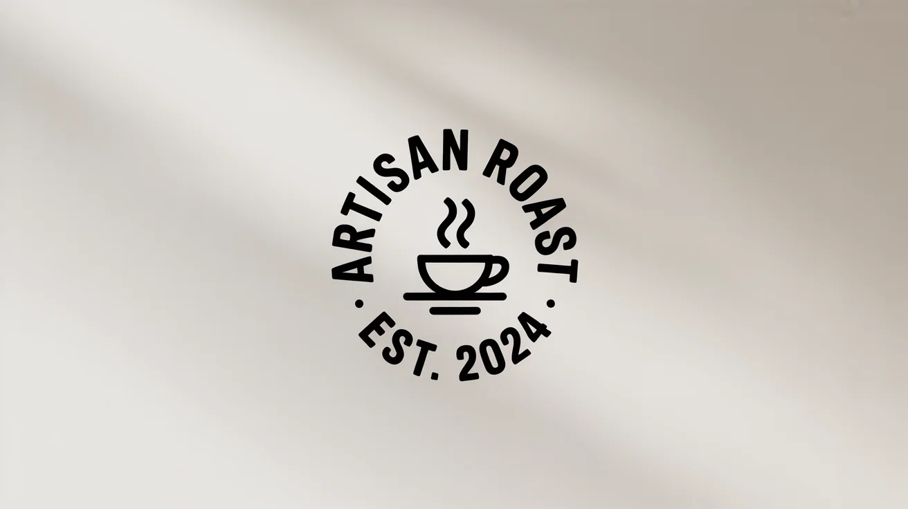 A minimalist circular logo for a fictional coffee brand, 'ARTISAN ROAST', showcasing the curved text feature against a plain white background.