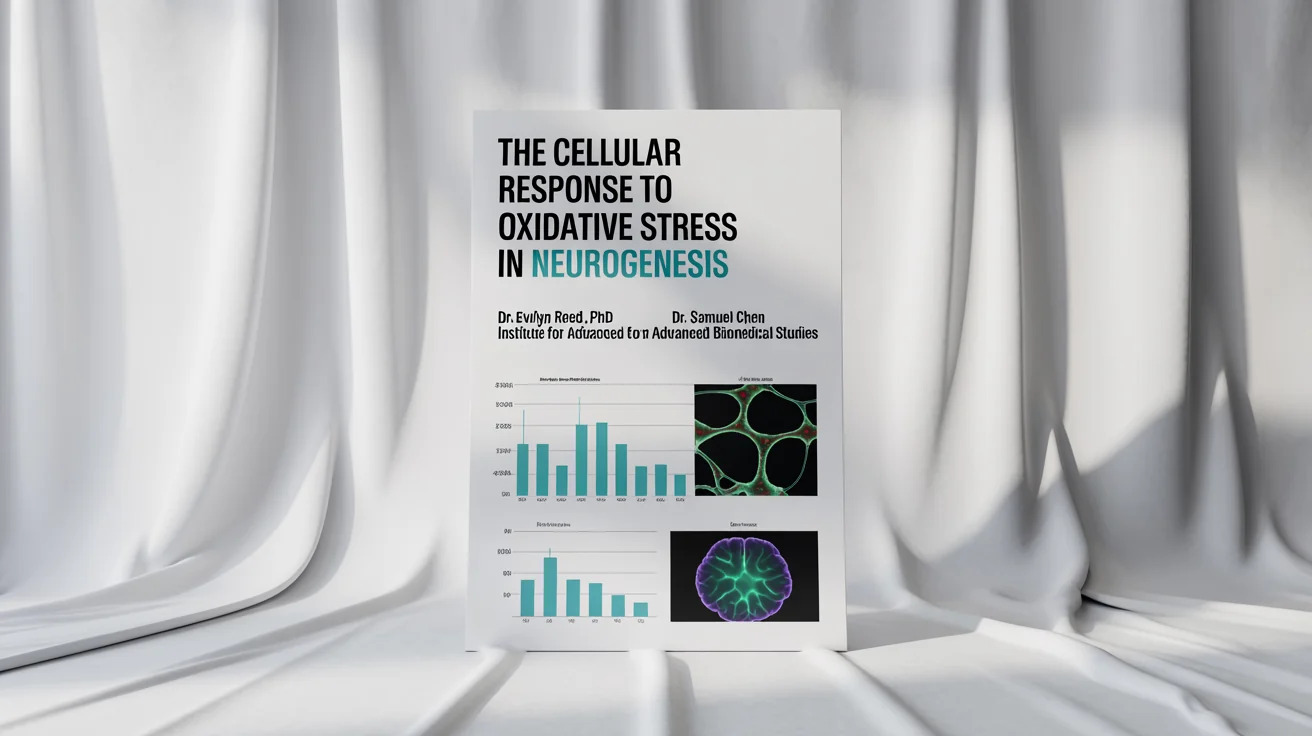 A professionally designed research poster mockup about neurogenesis and oxidative stress, displayed against a plain white background. The poster includes legible text, graphs, and cellular diagrams.