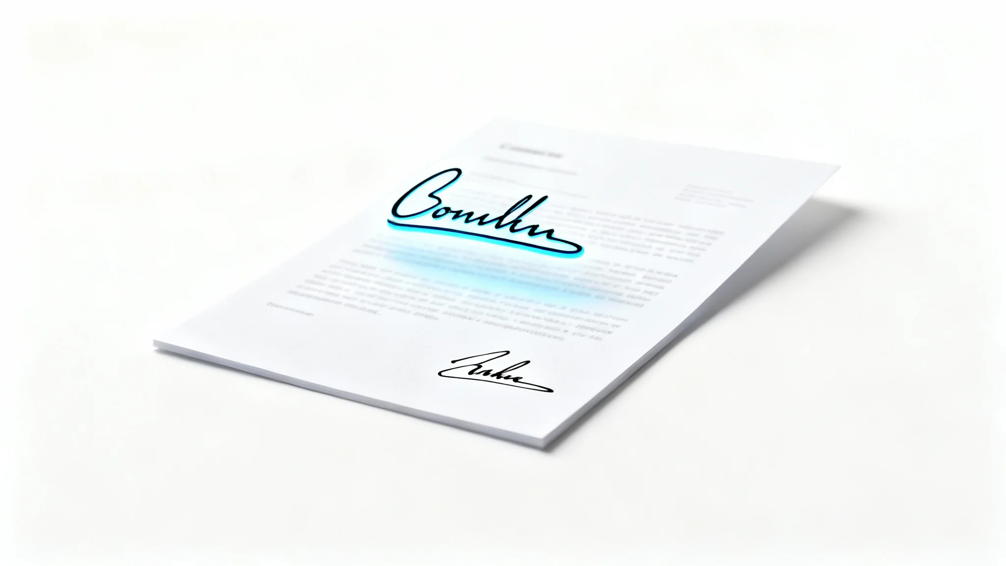 A conceptual image showing a signature being digitally extracted from a paper document, represented by the signature floating cleanly above the page on a white background.