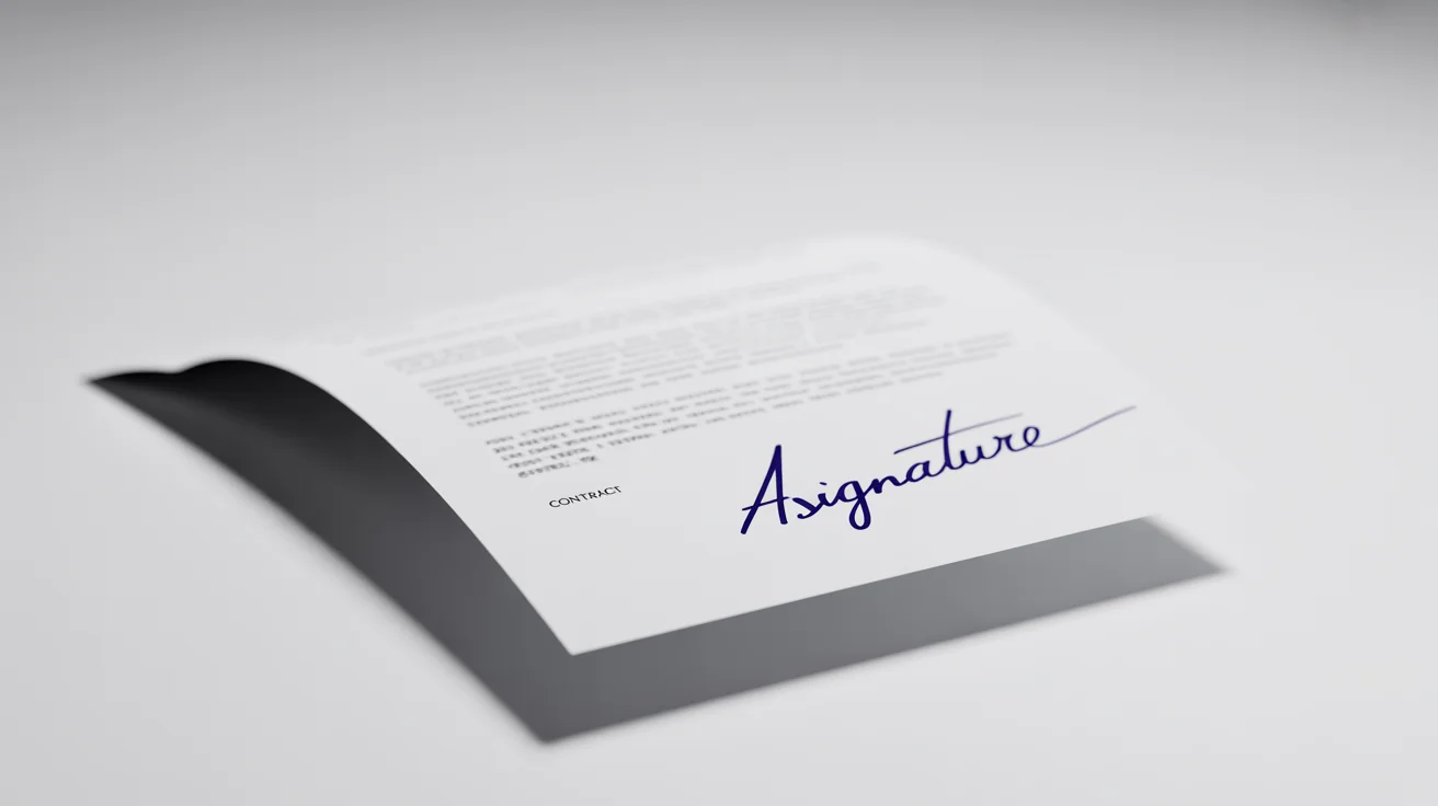A mockup illustrating signature extraction, showing a handwritten signature lifting cleanly off a paper document on a white background.