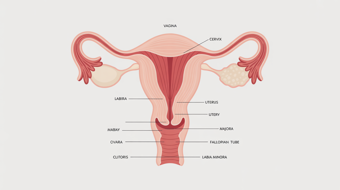 A clear and modern medical diagram illustrating the anatomy of the human vagina and surrounding female reproductive organs, with key parts labeled for educational purposes.