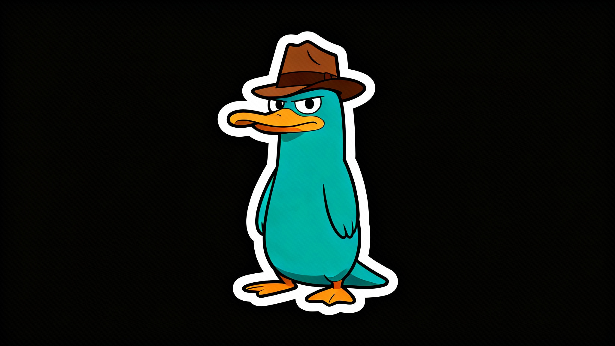 A full-body cutout of Perry the Platypus wearing his secret agent fedora, depicted in a clean vector style against a white background.