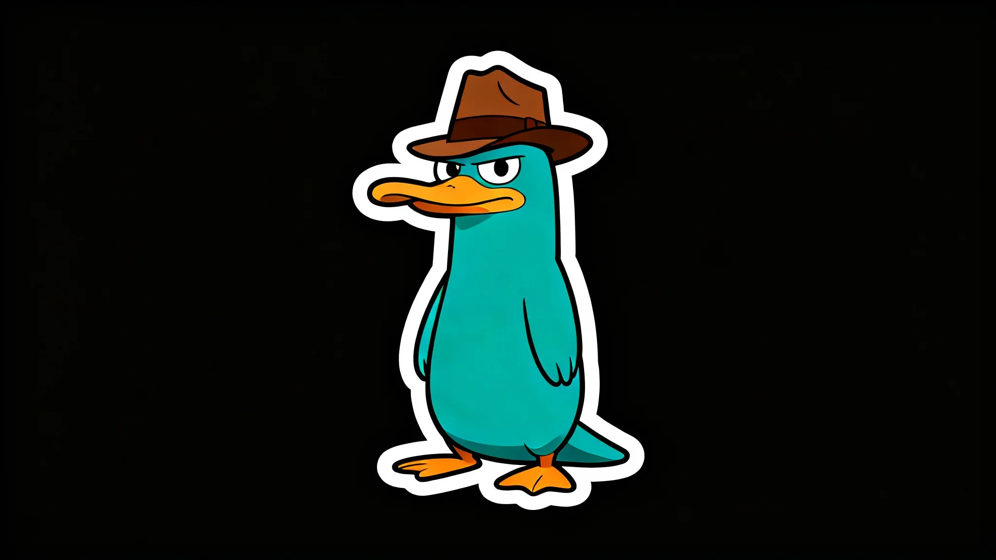 A full-body cutout of Perry the Platypus wearing his secret agent fedora, depicted in a clean vector style against a white background.