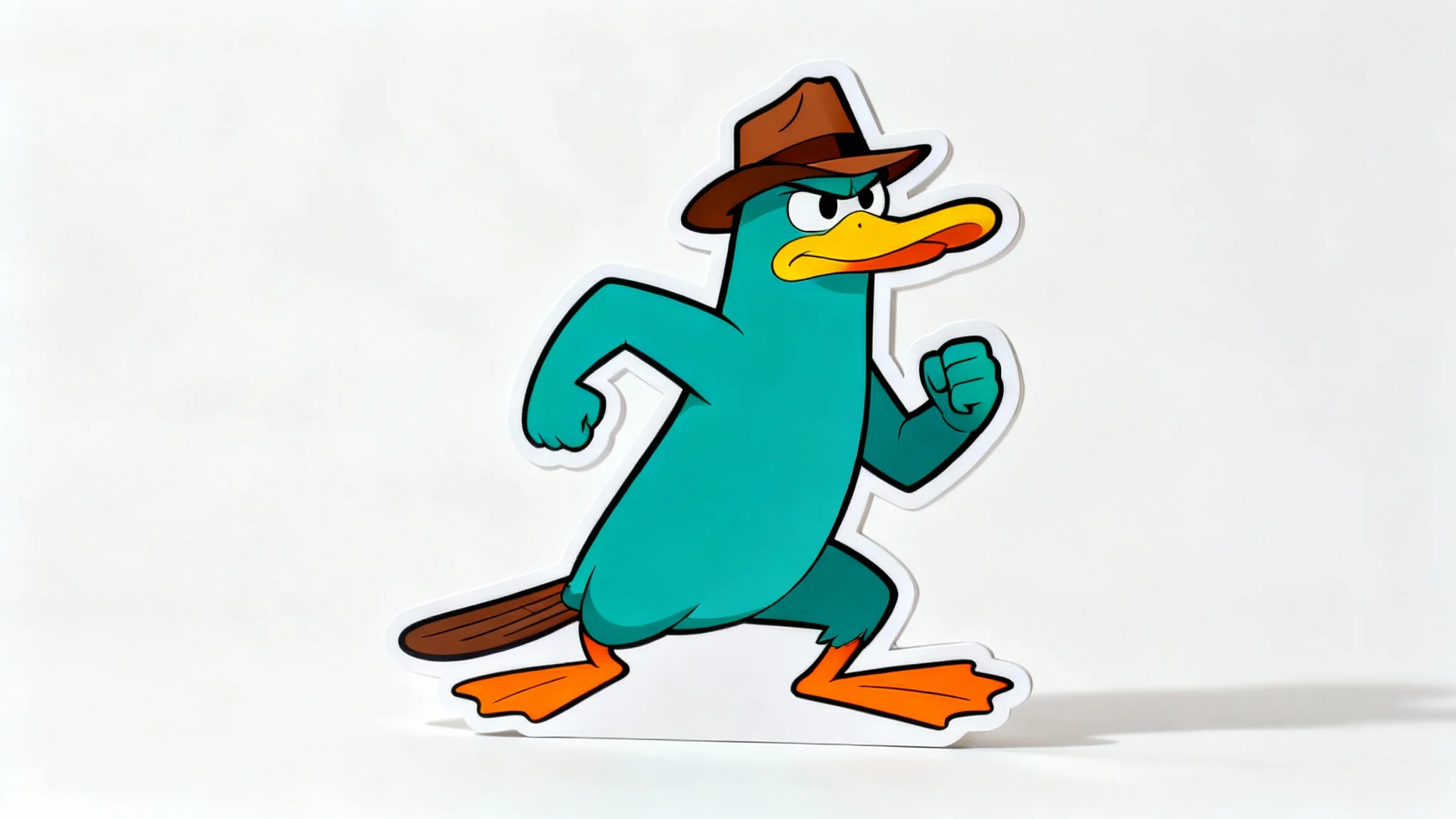 A life-sized cardboard cutout of Perry the Platypus from 'Phineas and Ferb' in his Agent P persona, complete with his fedora, standing against a plain white background.
