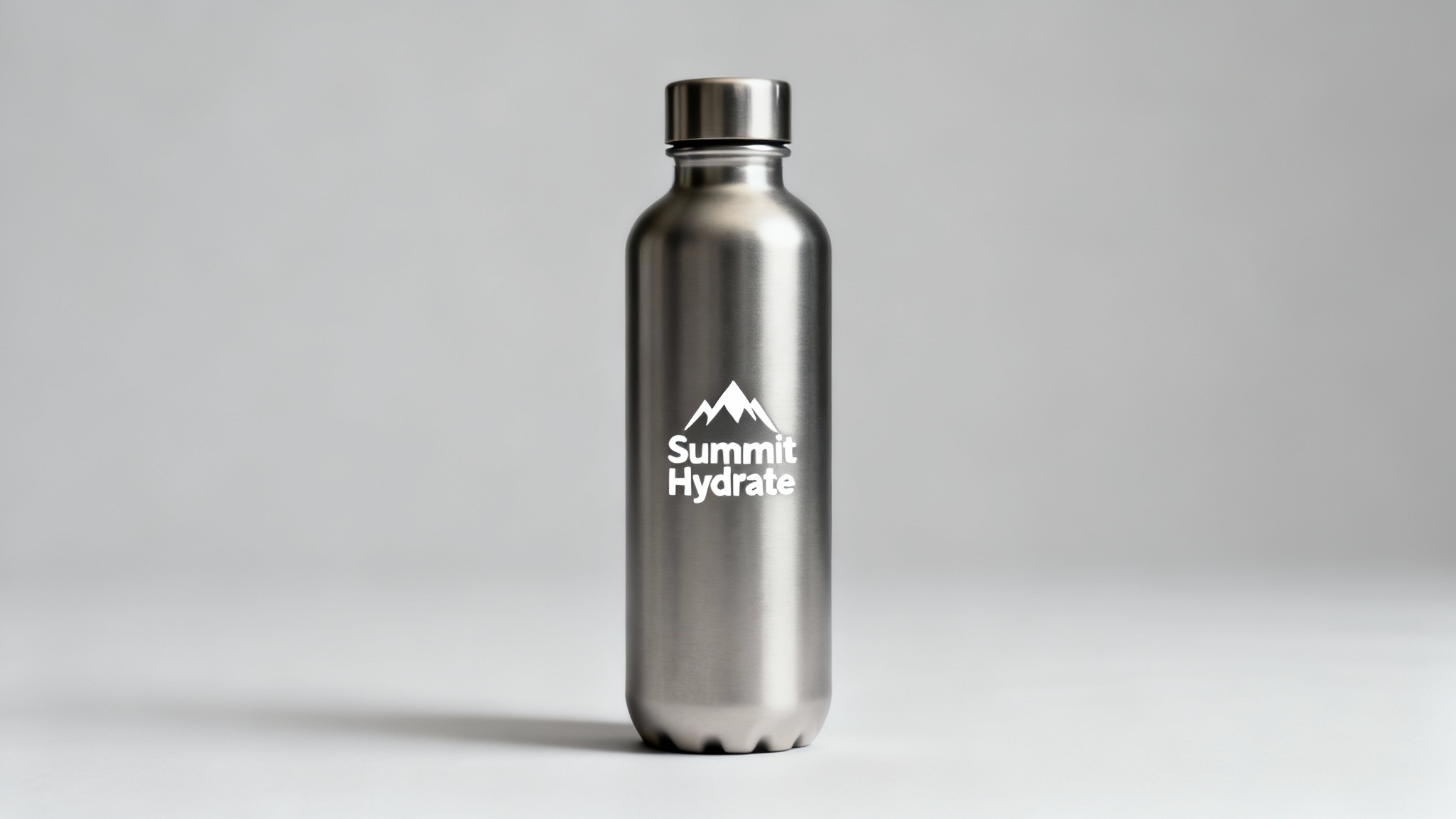 A professionally designed logo for the brand 'Summit Hydrate' shown on a sleek, matte-finish water bottle in a product photography setting.