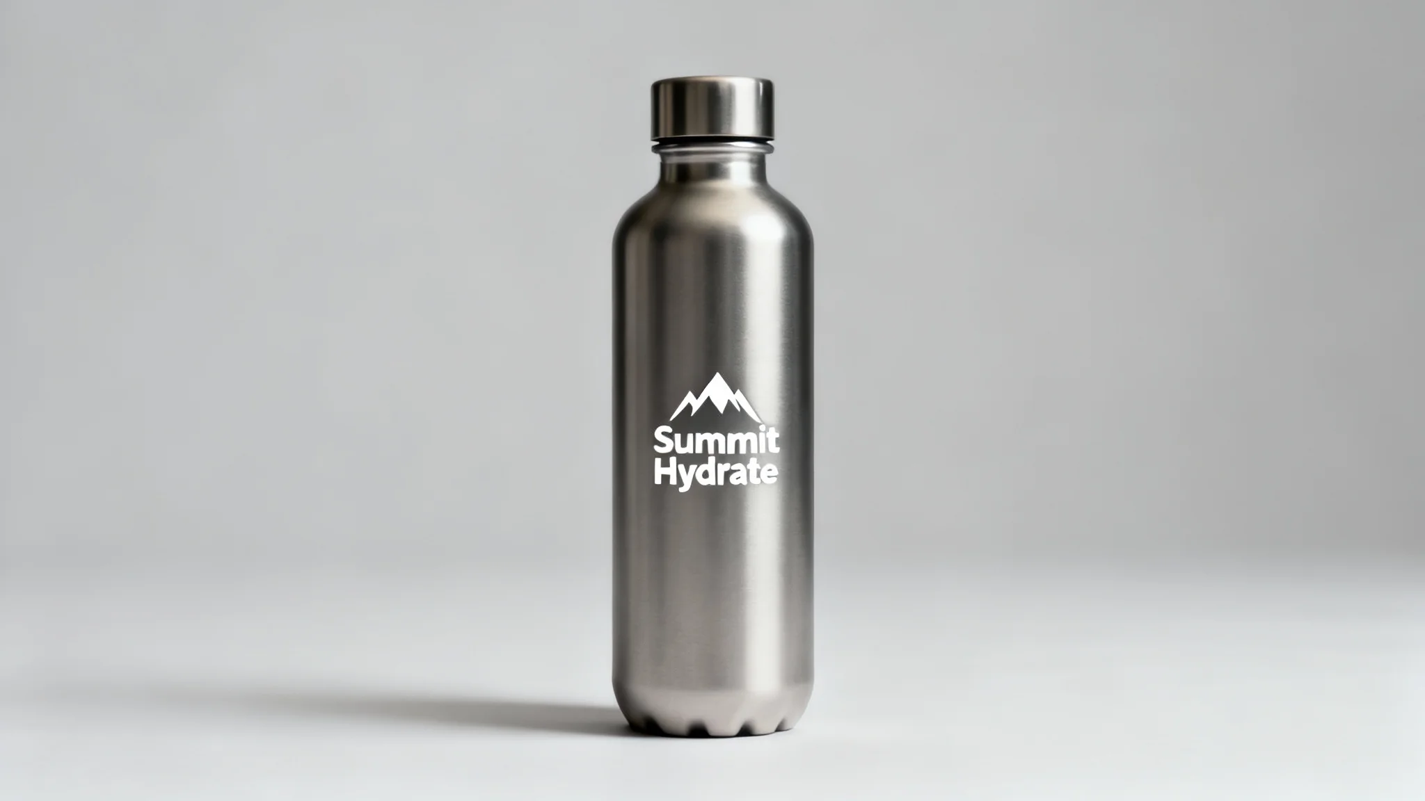 A professionally designed logo for the brand 'Summit Hydrate' shown on a sleek, matte-finish water bottle in a product photography setting.