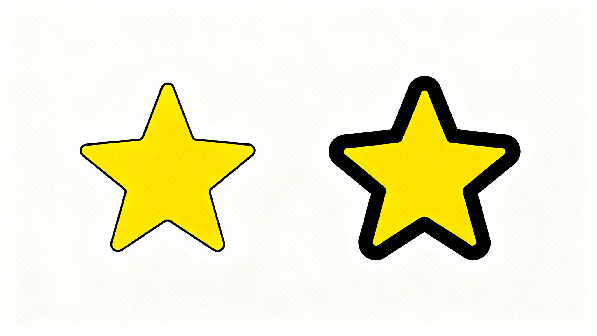 A before-and-after image demonstrating an outline thickener. On the left is a yellow star with a thin black outline, and on the right is the same star with a very thick, bold black outline.