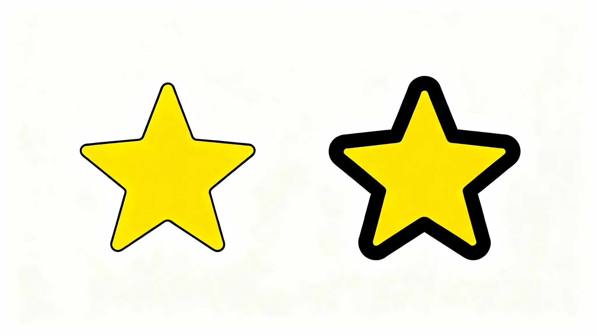 A before-and-after image demonstrating an outline thickener. On the left is a yellow star with a thin black outline, and on the right is the same star with a very thick, bold black outline.