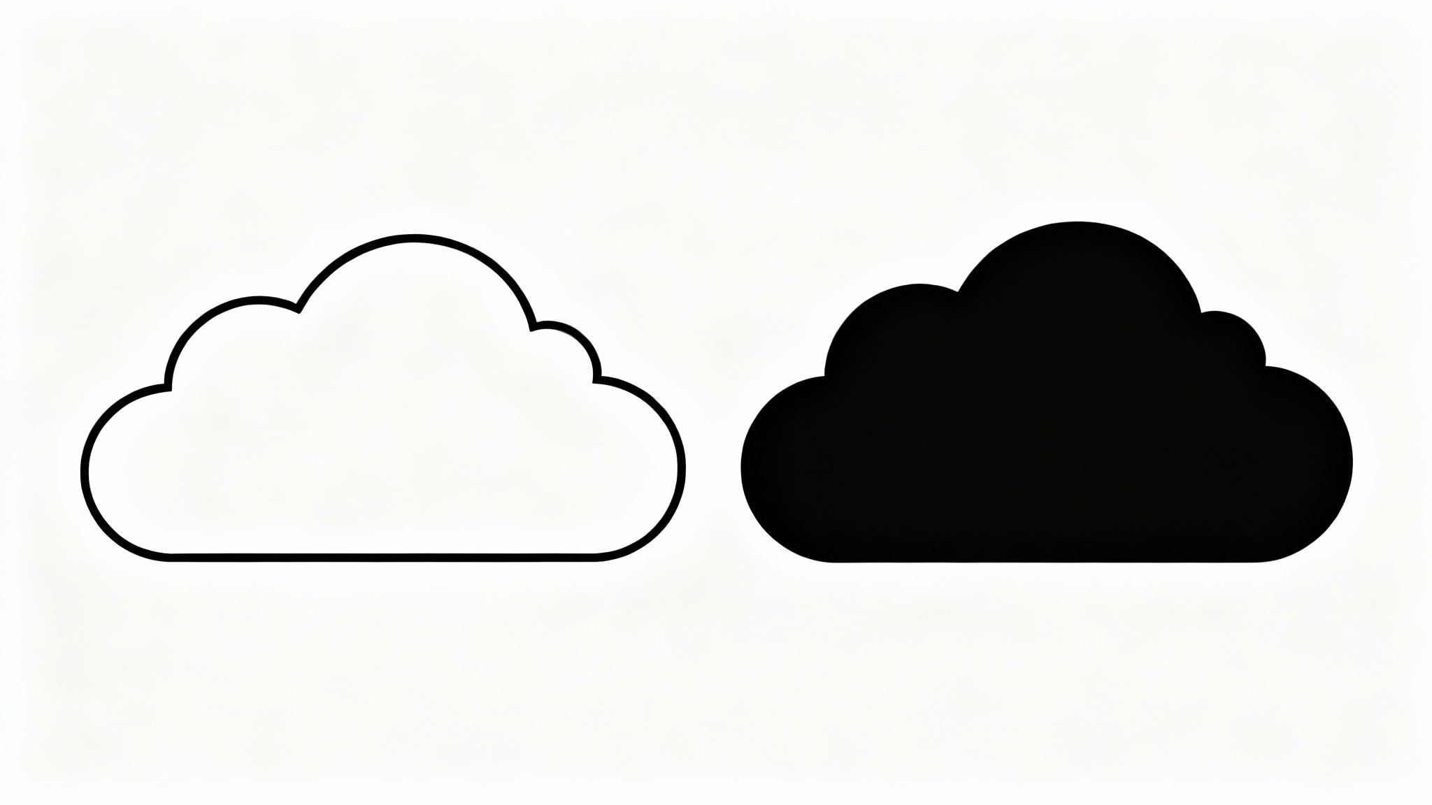 A before-and-after style illustration showing two cartoon clouds. The cloud on the left has a very thin outline, while the identical cloud on the right has a very thick, bold outline, demonstrating the effect of an outline thickener.