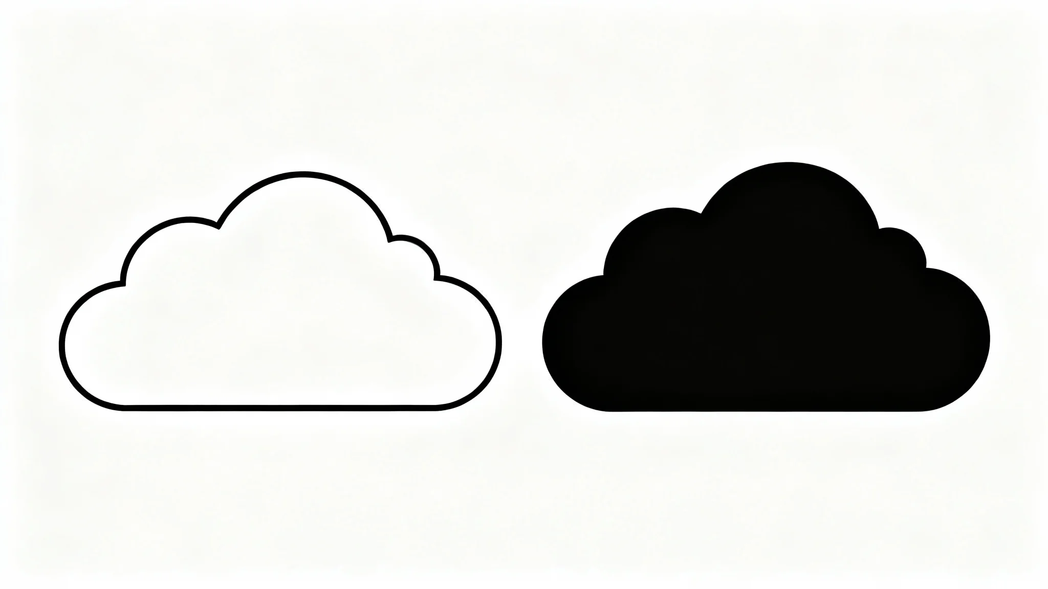 A before-and-after style illustration showing two cartoon clouds. The cloud on the left has a very thin outline, while the identical cloud on the right has a very thick, bold outline, demonstrating the effect of an outline thickener.