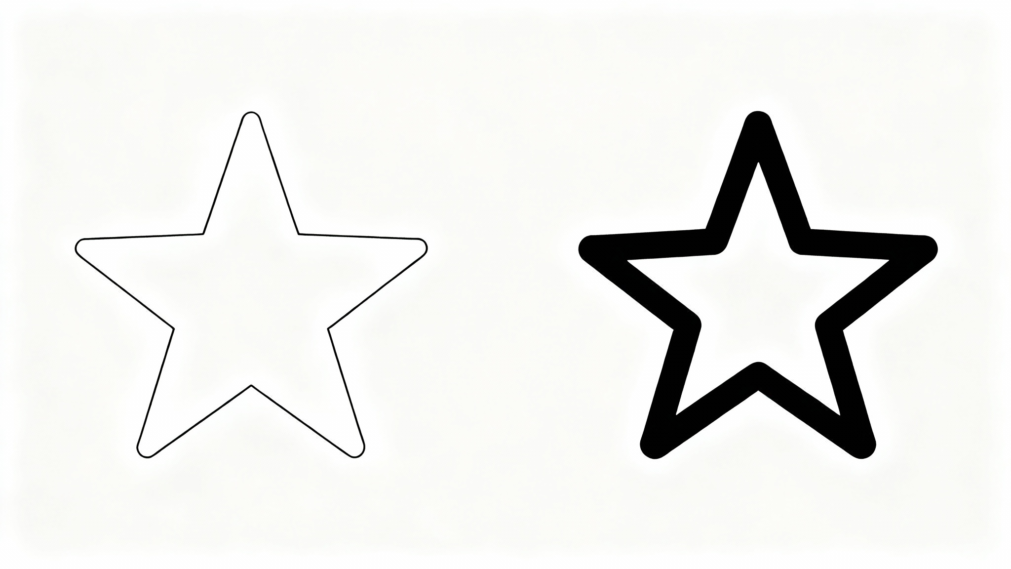 A before-and-after graphic showing two star icons. The 'before' star on the left has a thin outline, and the 'after' star on the right has a very thick, bold outline, illustrating the effect of an outline thickener.