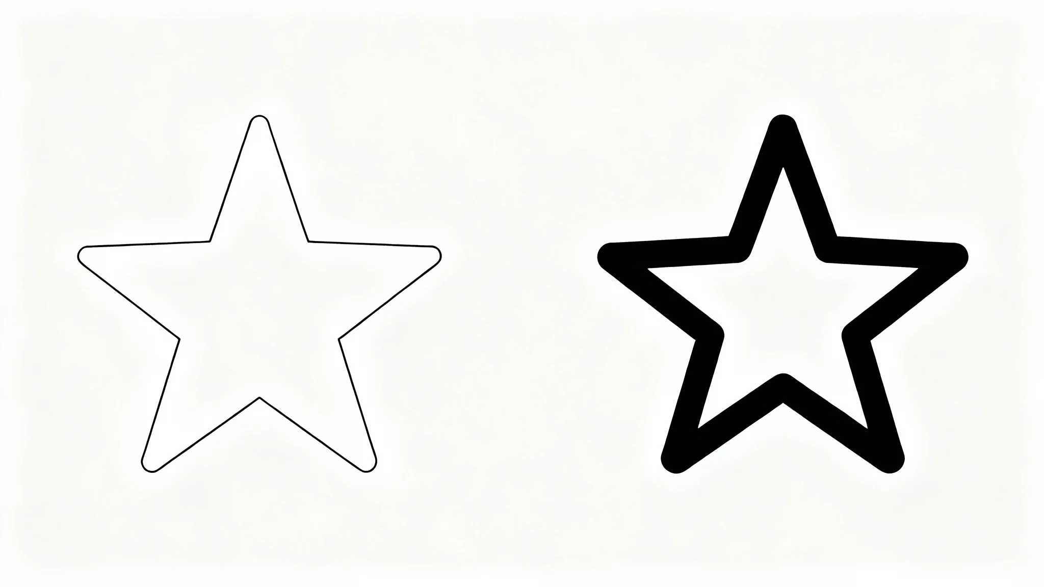 A before-and-after graphic showing two star icons. The 'before' star on the left has a thin outline, and the 'after' star on the right has a very thick, bold outline, illustrating the effect of an outline thickener.