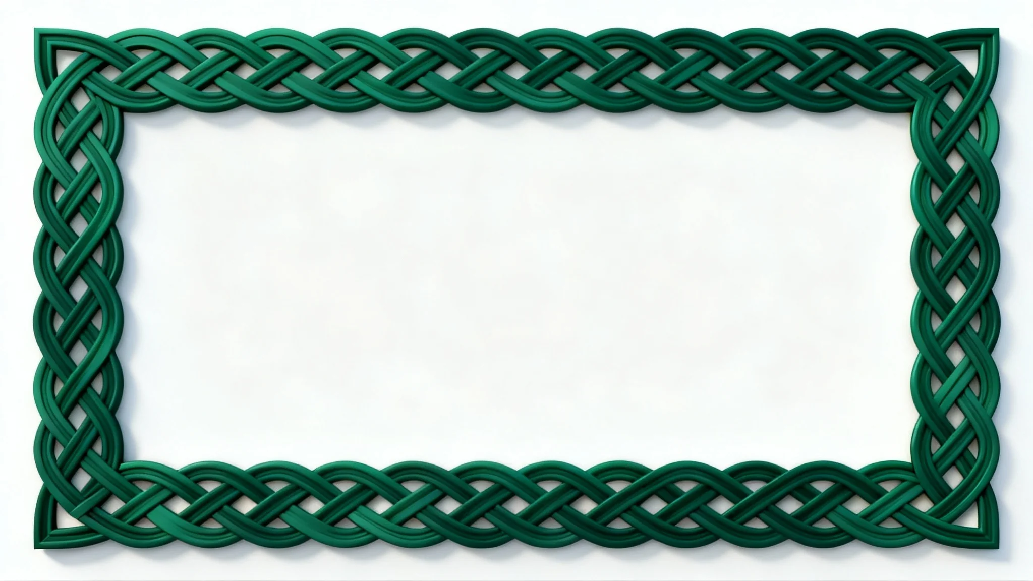 A detailed, digitally rendered Celtic knot border in a rich emerald green, forming a rectangular frame on a clean white background.