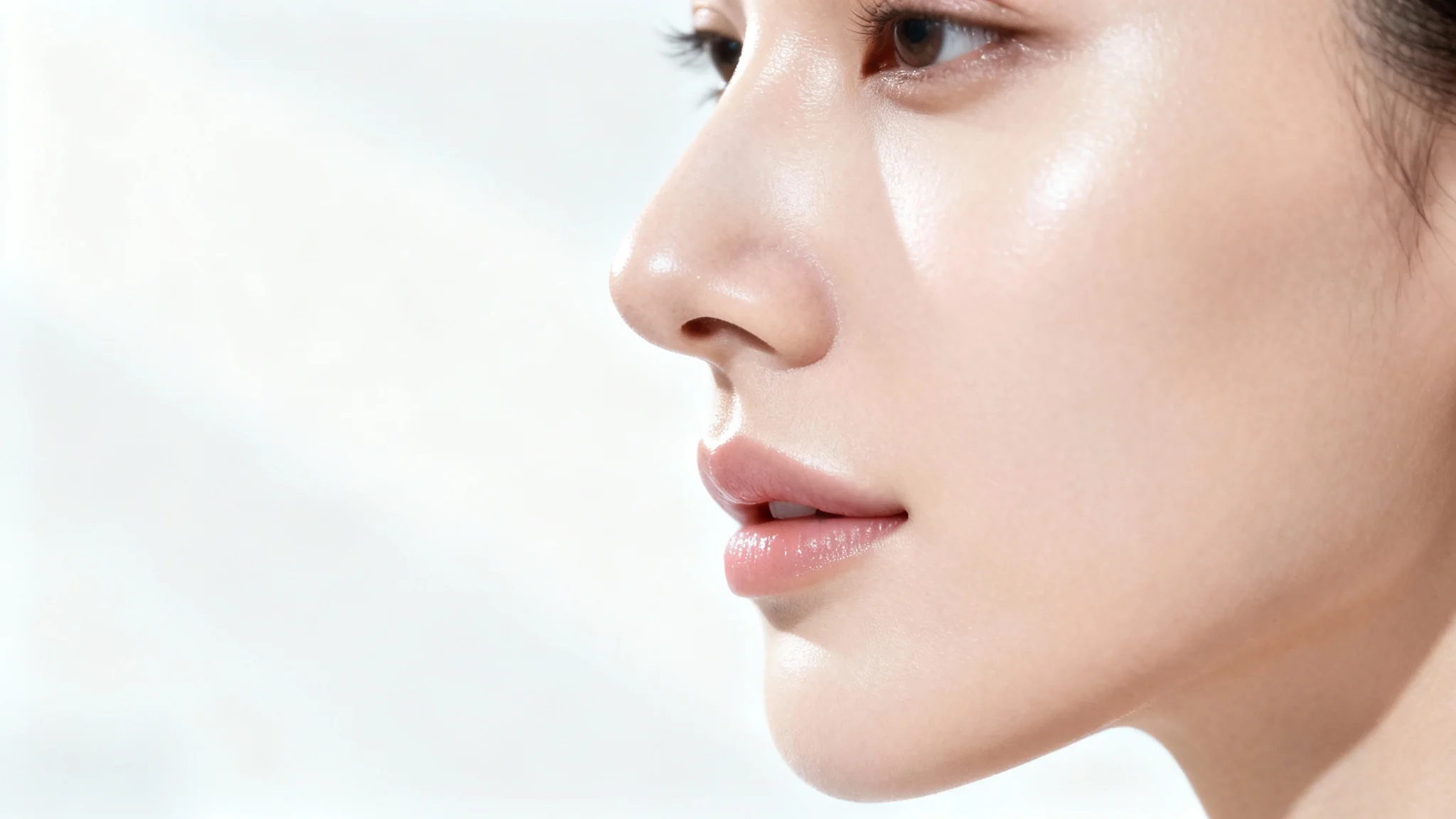 A hyper-realistic close-up of a person's facial profile against a white background, highlighting a perfectly straight and aesthetically pleasing nose, representing the result of a nose reshaping procedure.