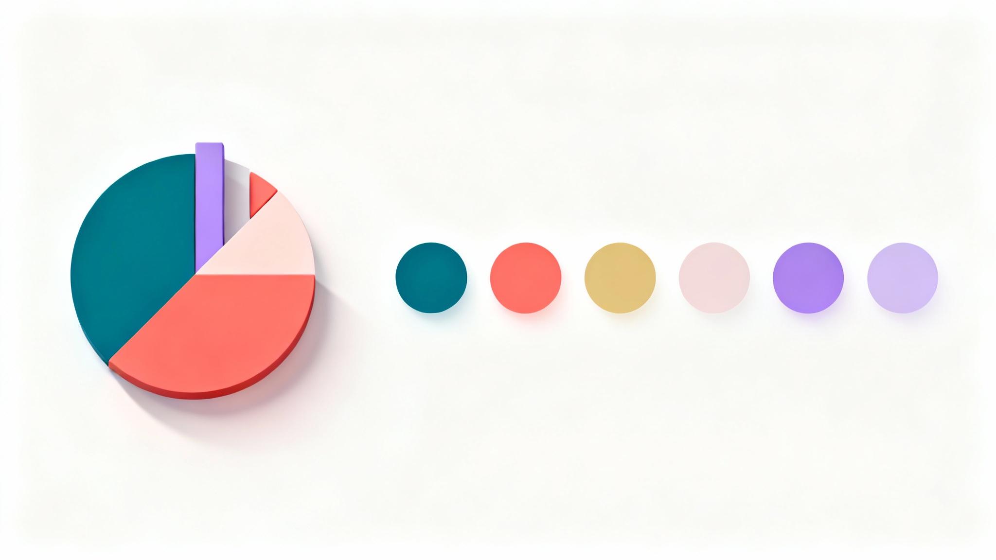 A minimalist mockup of an infographic color palette, showing a stylized chart element with corresponding color swatches in teal, coral, and ochre on a white background.