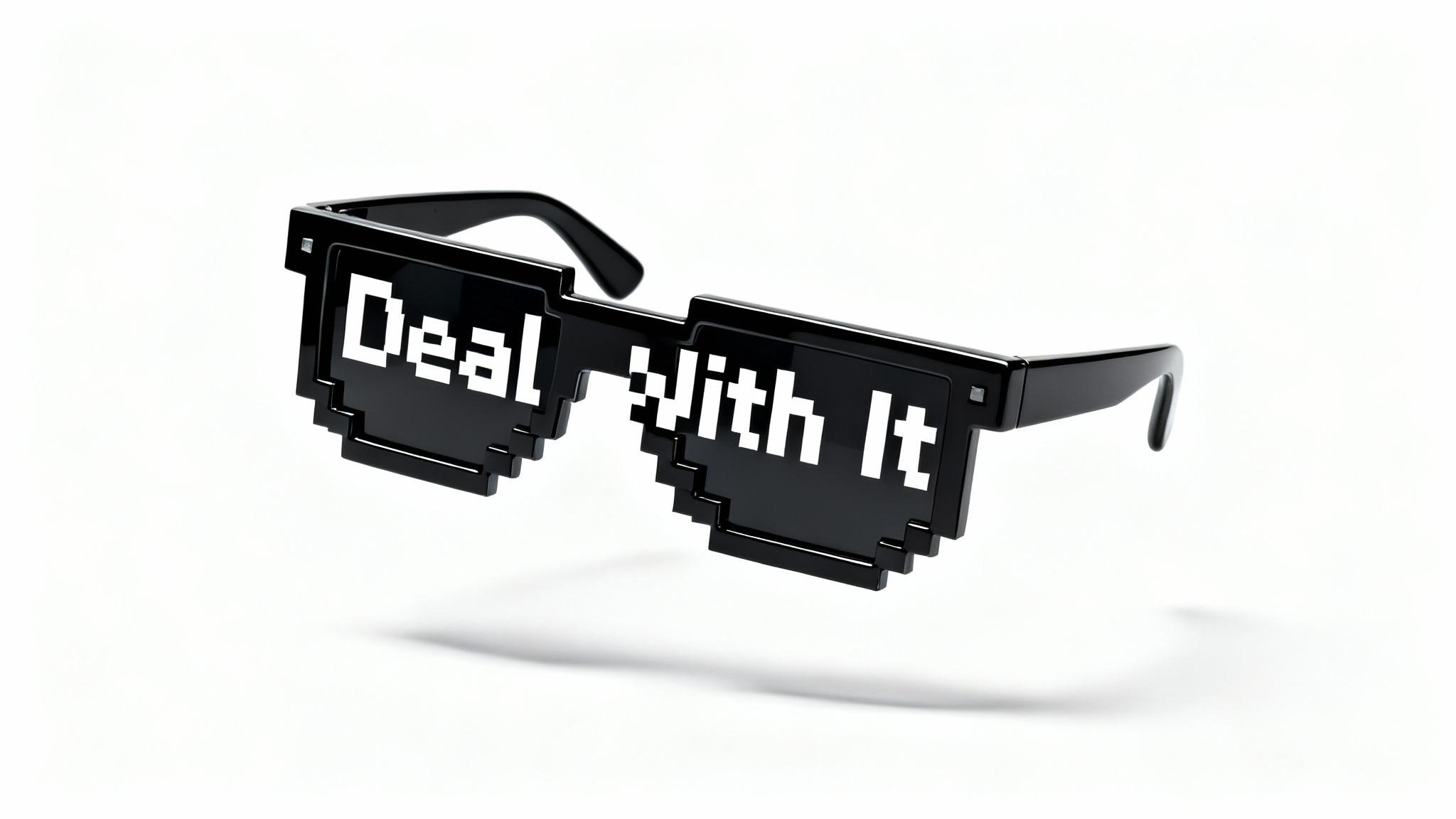 A crisp, high-quality image of the pixelated 'Deal With It' sunglasses floating against a plain white background, representing the popular internet meme.