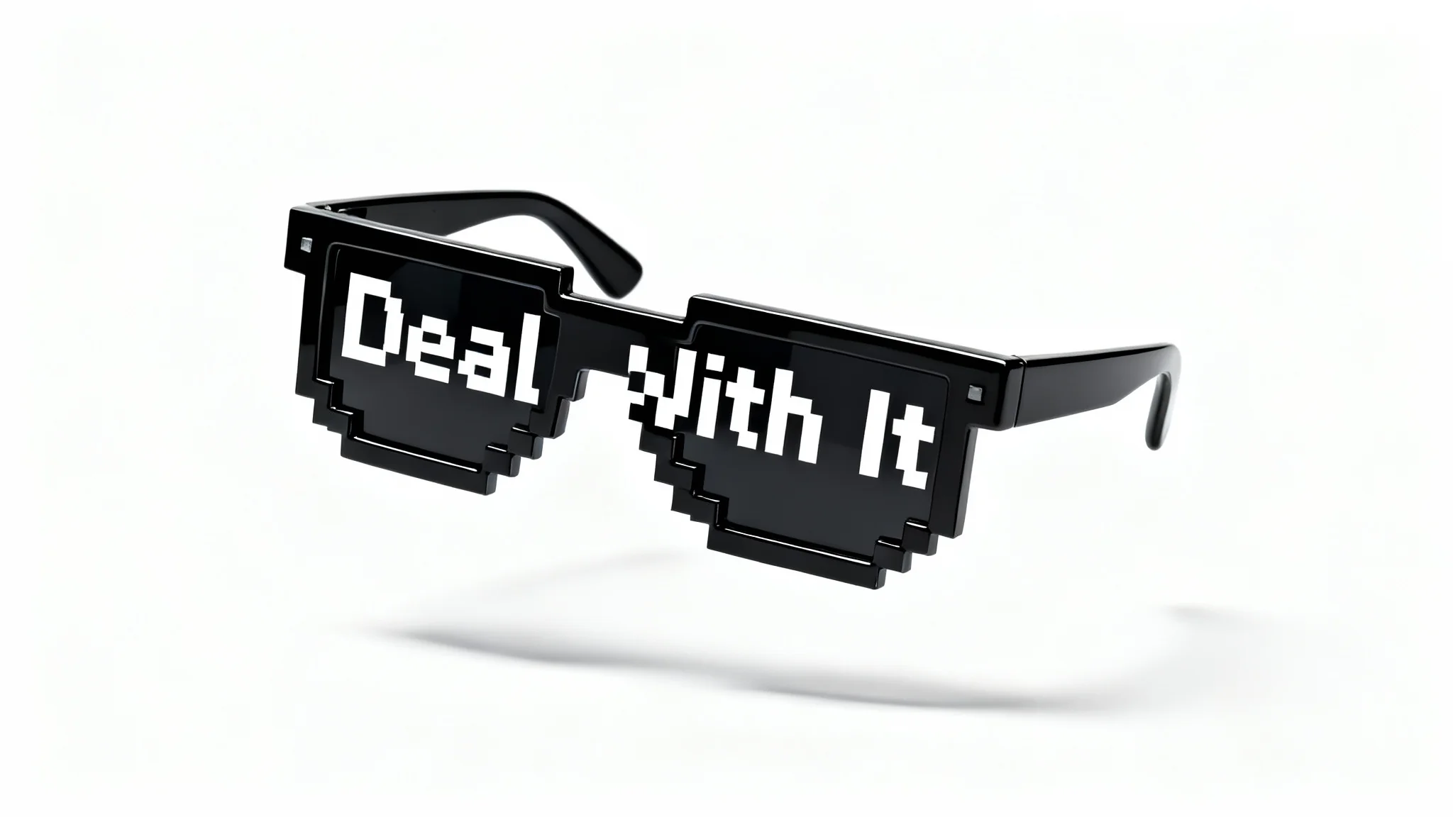 A crisp, high-quality image of the pixelated 'Deal With It' sunglasses floating against a plain white background, representing the popular internet meme.