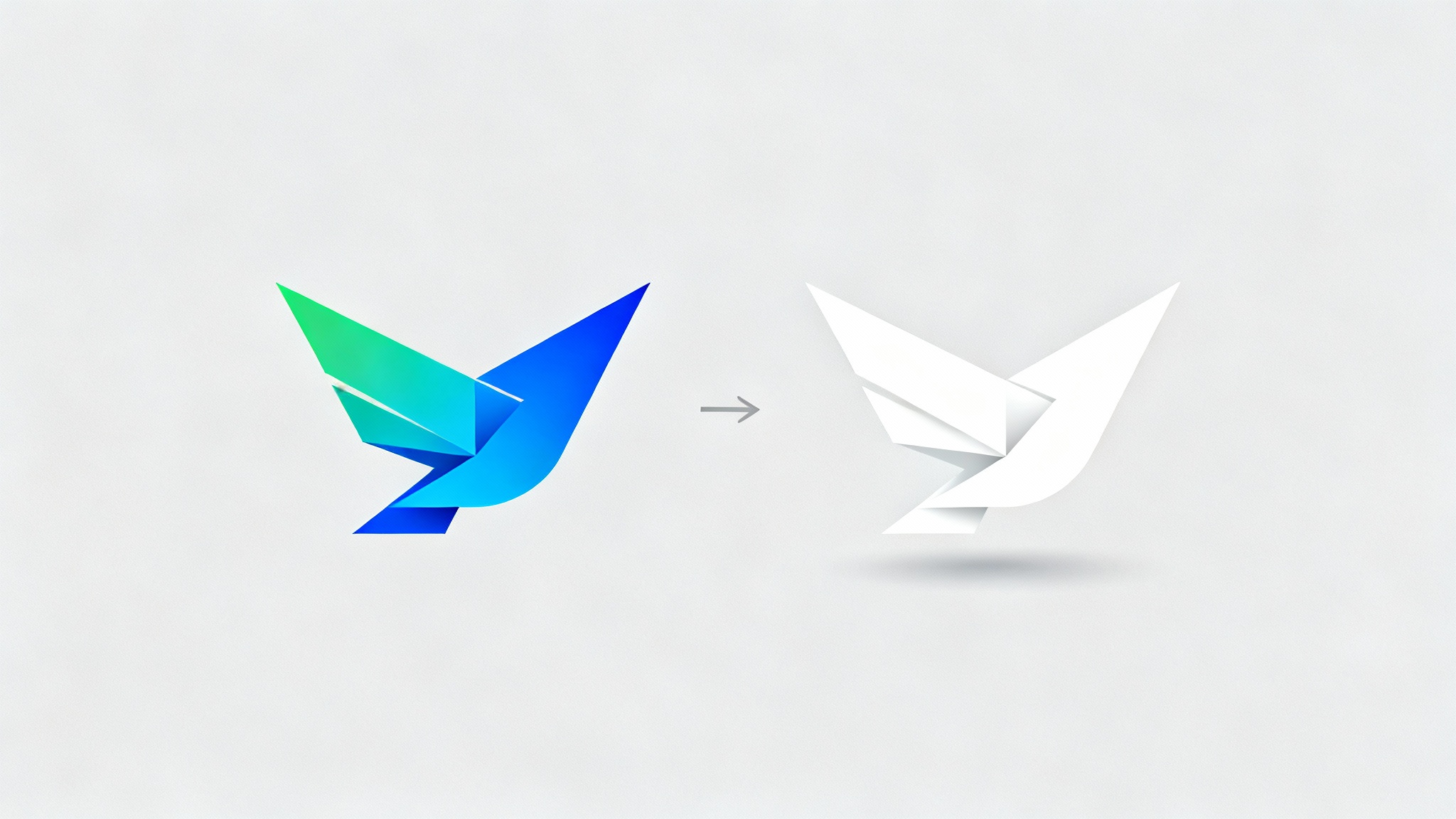 A before-and-after graphic showing a colorful logo of a soaring bird being converted into an identical, pure white version against a light gray background.