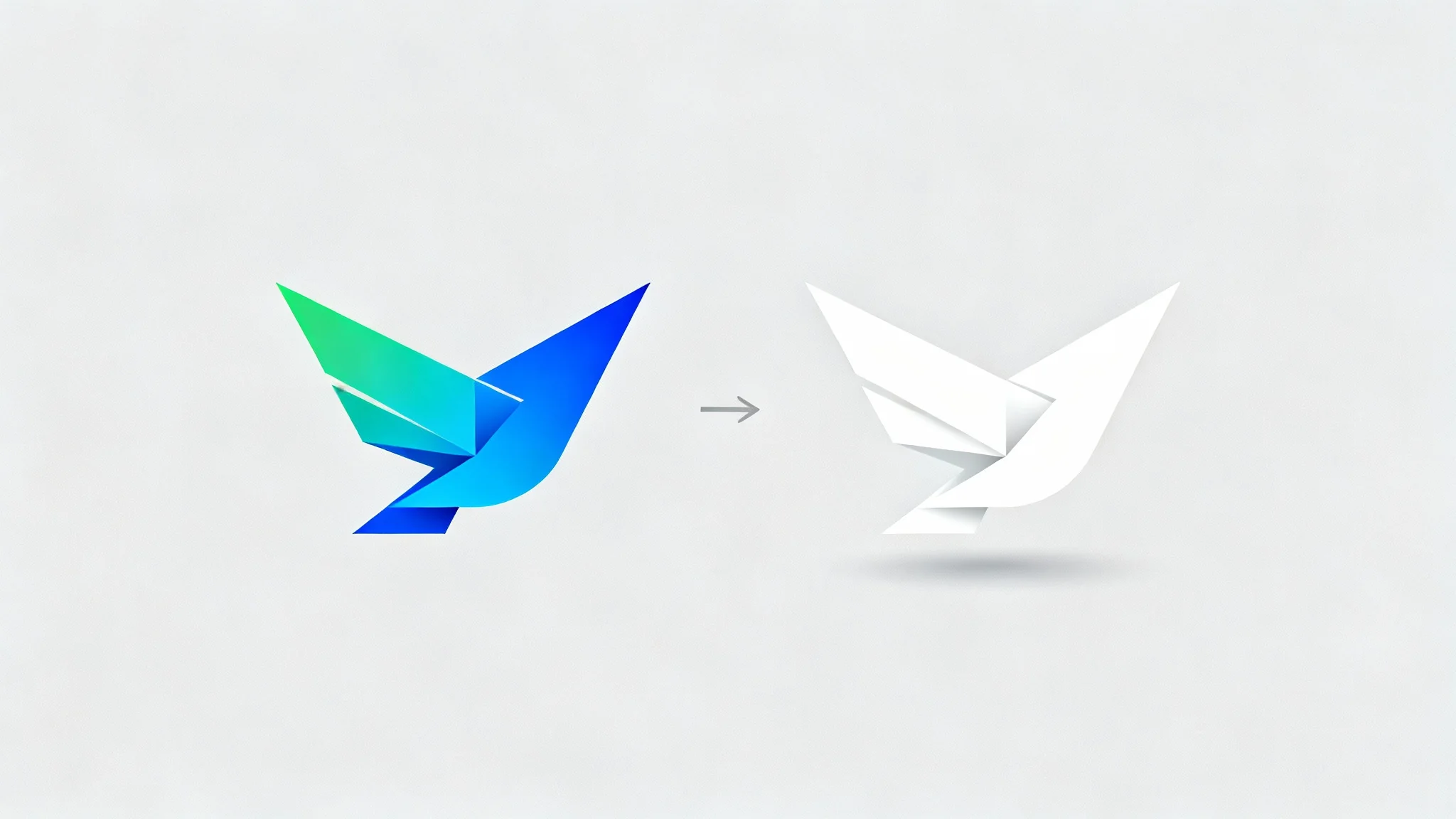 A before-and-after graphic showing a colorful logo of a soaring bird being converted into an identical, pure white version against a light gray background.