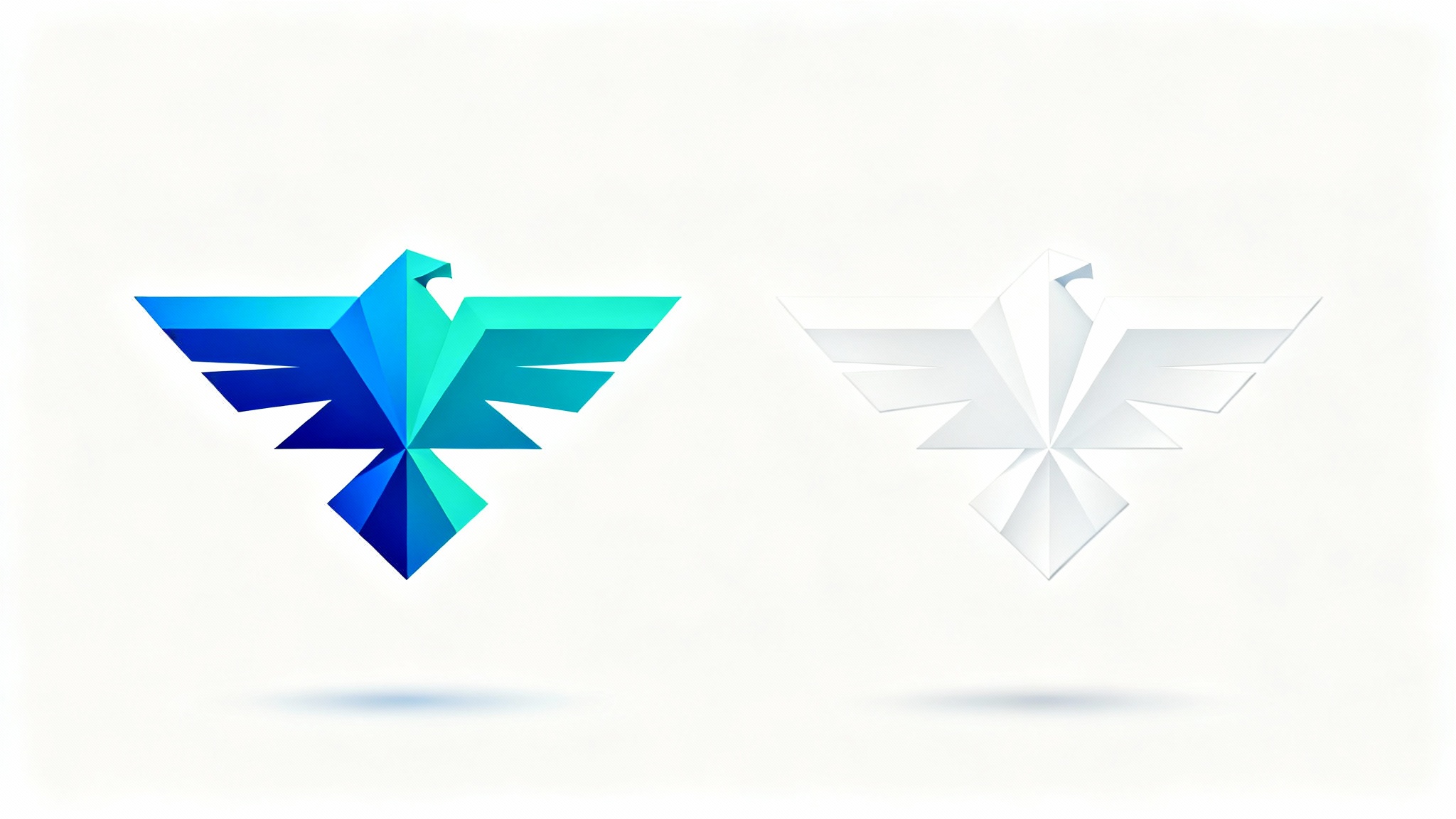 A side-by-side comparison showing a colorful geometric eagle logo on the left, and the exact same logo in solid white on the right, illustrating the process of converting a logo to a white SVG.