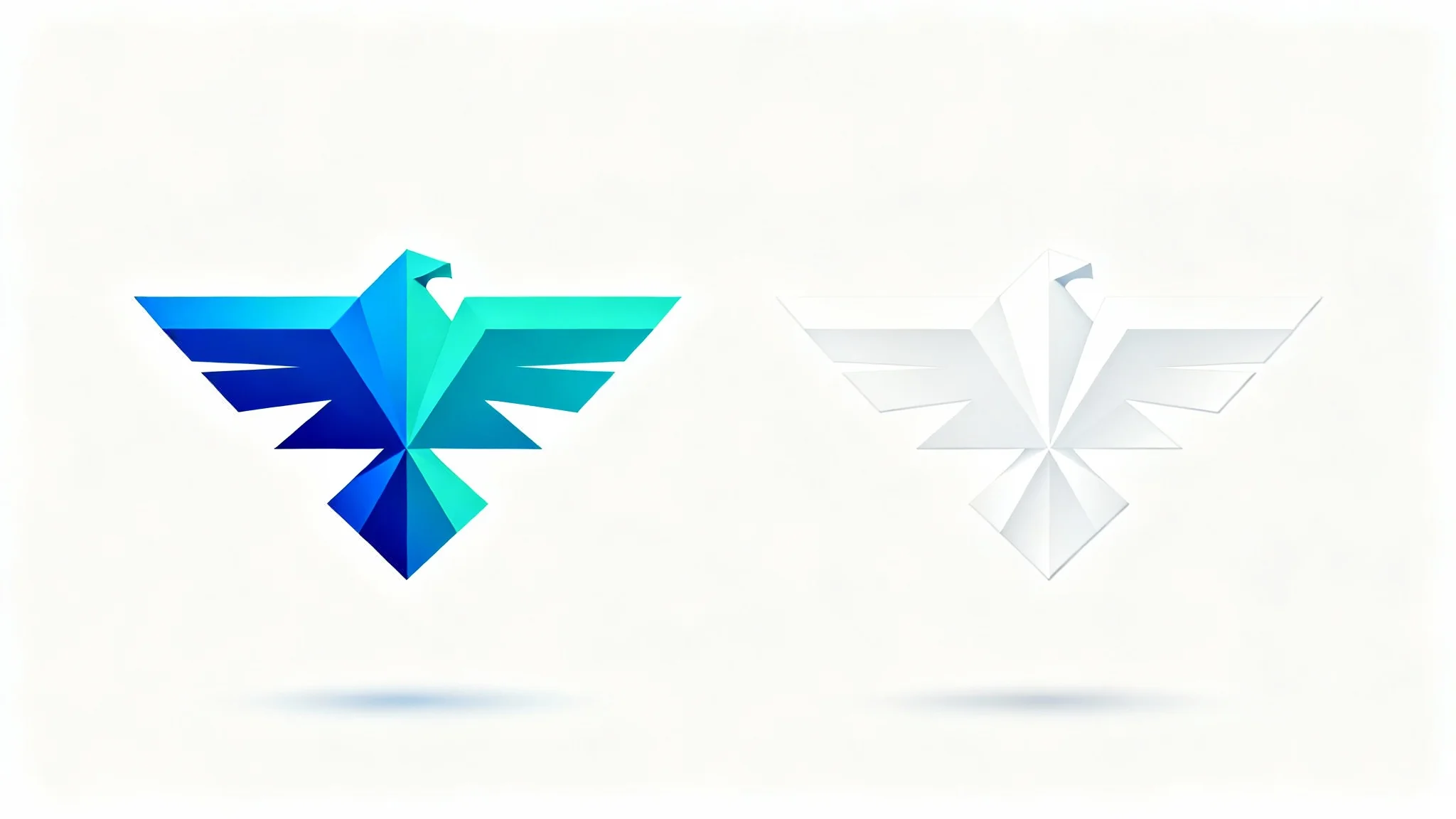 A side-by-side comparison showing a colorful geometric eagle logo on the left, and the exact same logo in solid white on the right, illustrating the process of converting a logo to a white SVG.