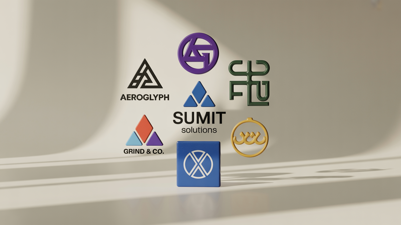 A collection of colorful, high-quality fictional brand logos displayed against a clean white background, representing the results of a website logo extractor tool.