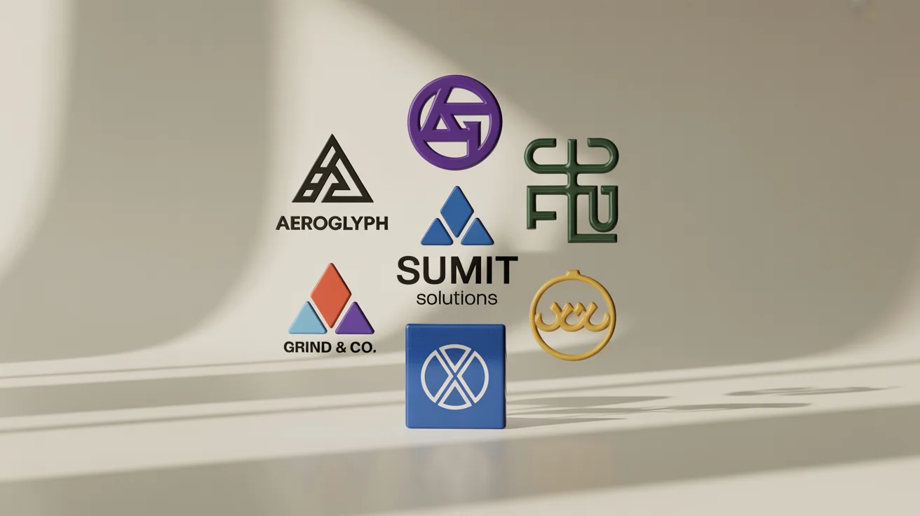 A collection of colorful, high-quality fictional brand logos displayed against a clean white background, representing the results of a website logo extractor tool.