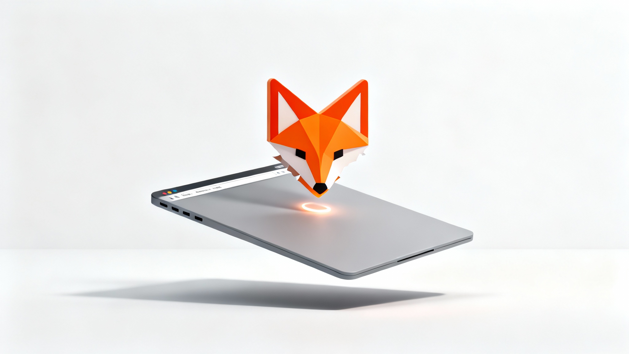 A 3D rendering of a vibrant orange fox logo being magnetically lifted from a grey slab representing a website, symbolizing a logo extraction tool.