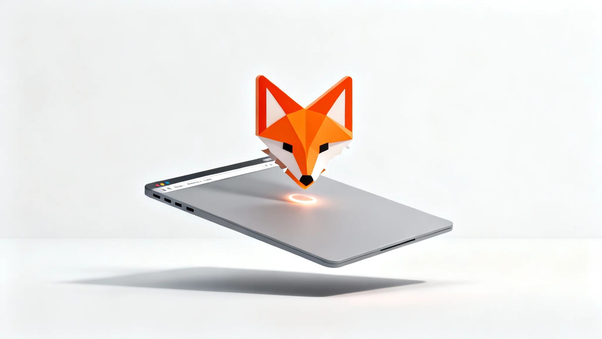 A 3D rendering of a vibrant orange fox logo being magnetically lifted from a grey slab representing a website, symbolizing a logo extraction tool.